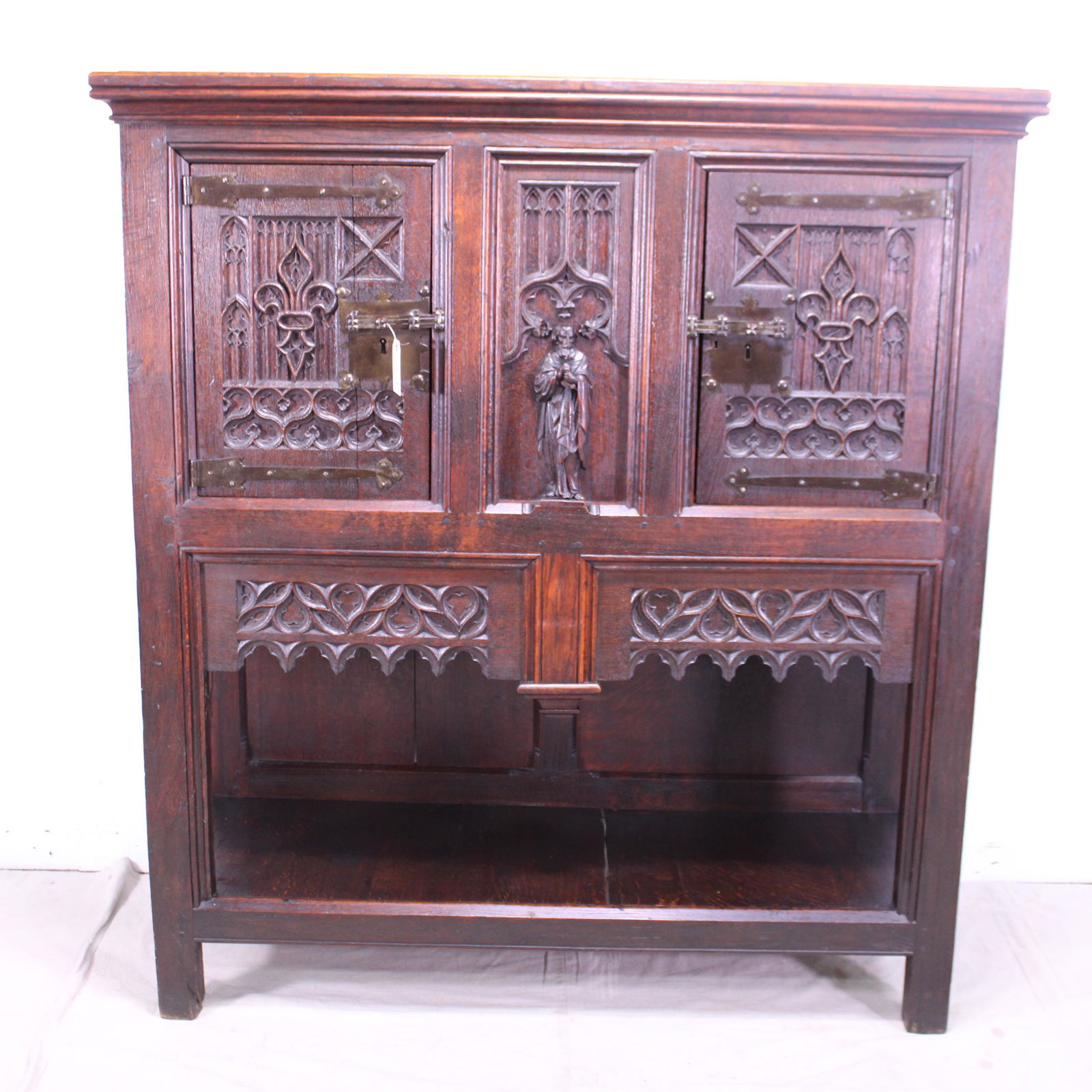 Figural Gothic Carved Oak Vestry Cabinet C. 1820 (1 of 7)