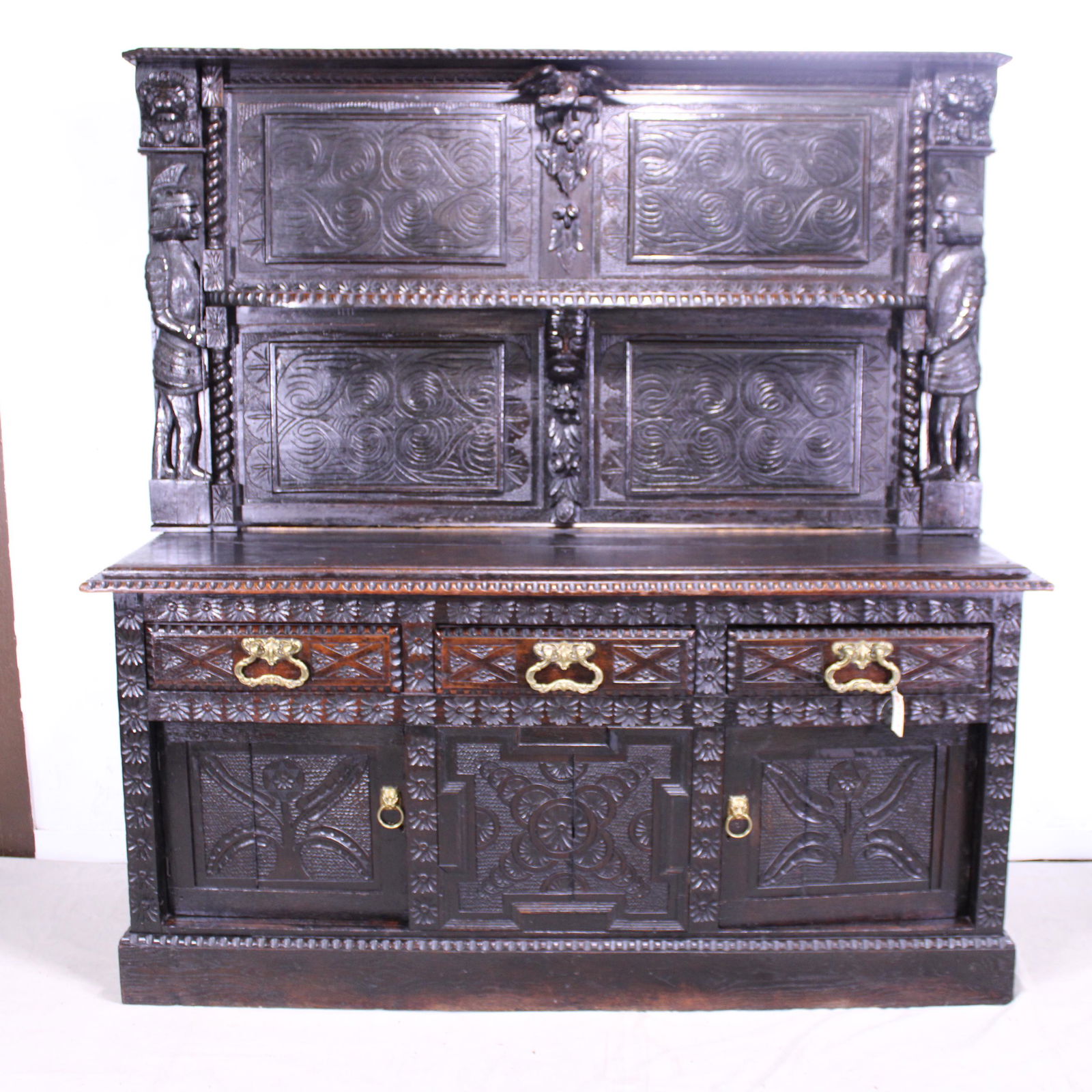 Large Carved Oak High Back Sideboard C. 1680 (1 of 10)