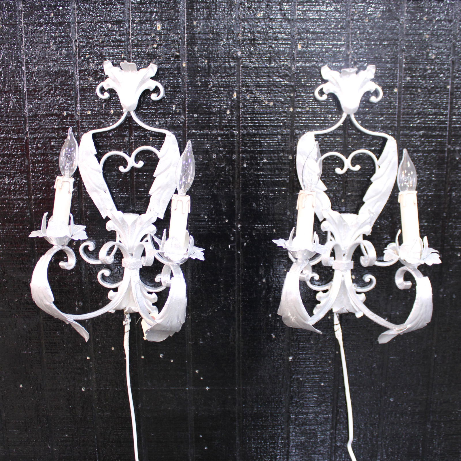 Pair of Silver Painted Metal Sconces #2 (1 of 3)