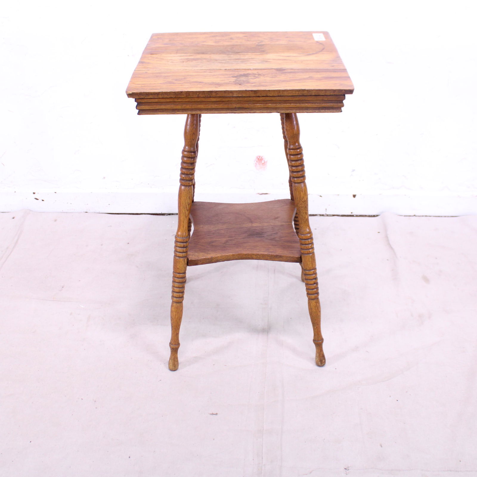 Square American Oak Side Table with Turned Legs (1 of 3)