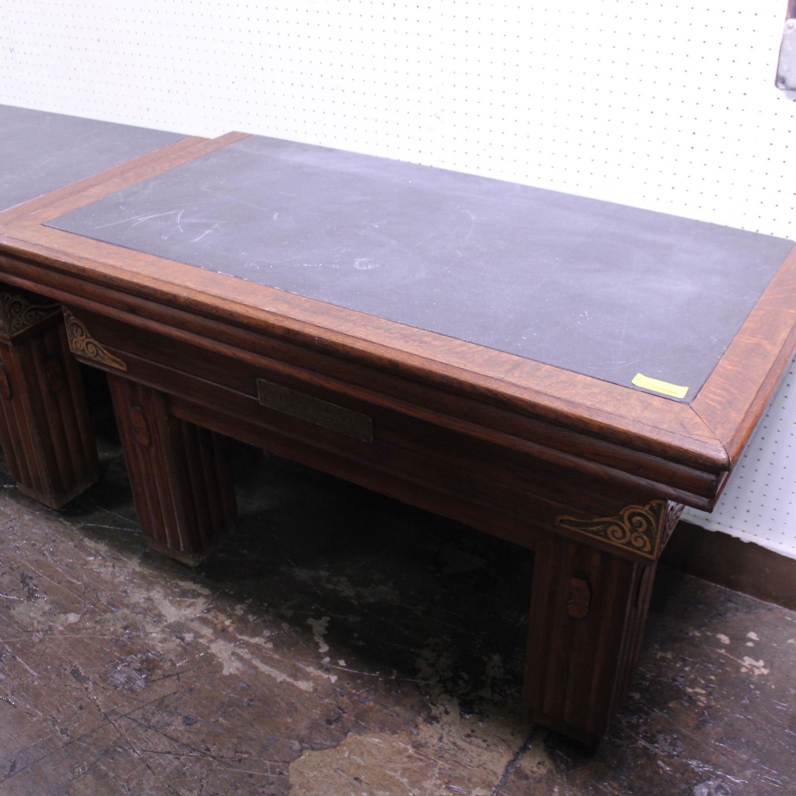 Pair of Console Tables made from a German Pool Table: Pair of Console Tables made from a German Pool Table With original Slate Tops - 30 in tall x 49 x 26