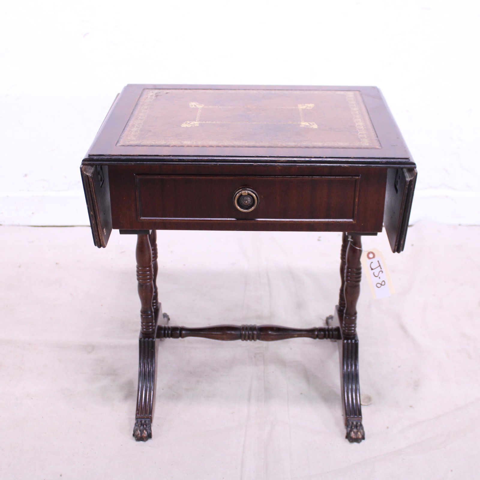 Drop Side Leather Top Occasional Table with Drawer (1 of 4)