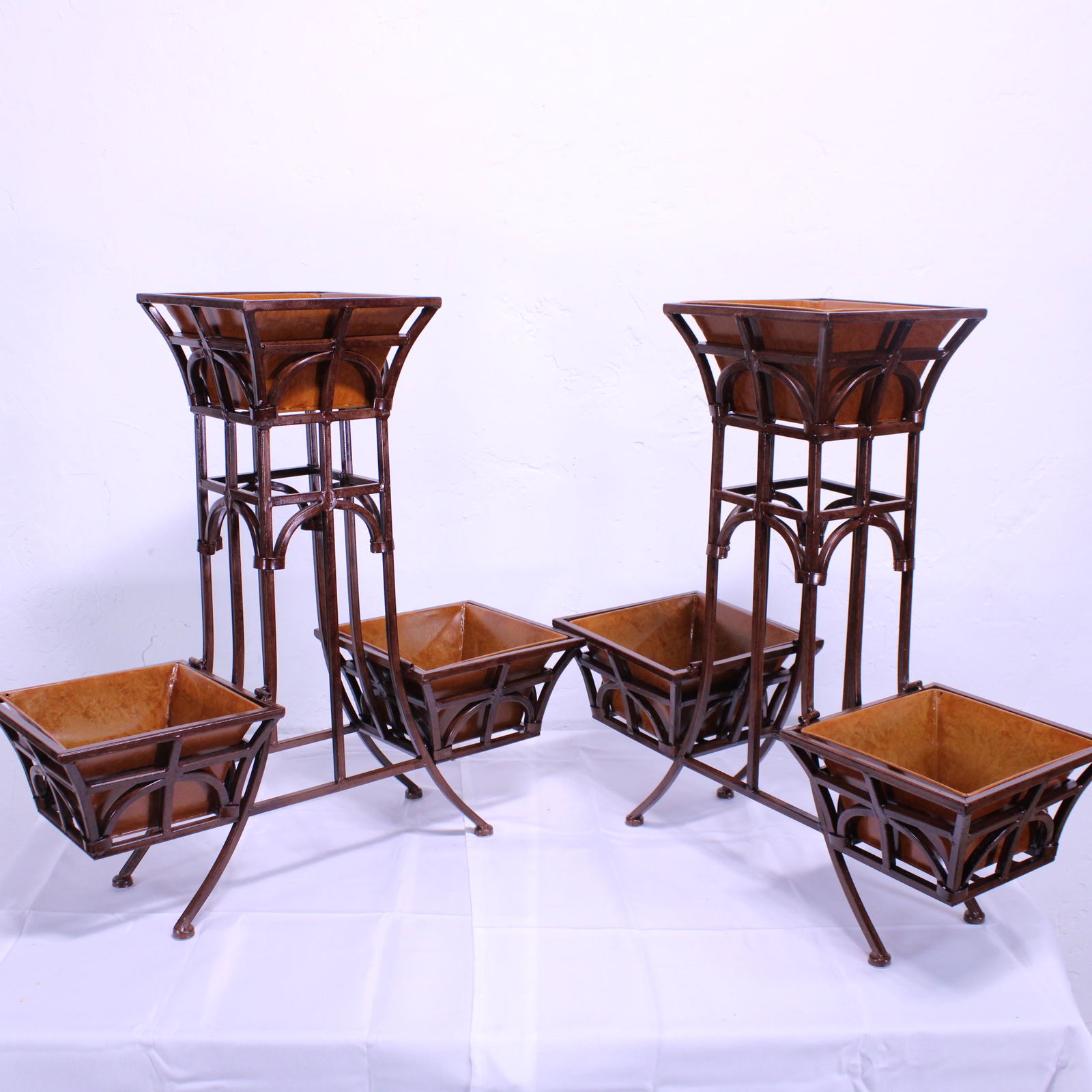 Pair of Metal Plant Stands with Brown Inserts (1 of 3)