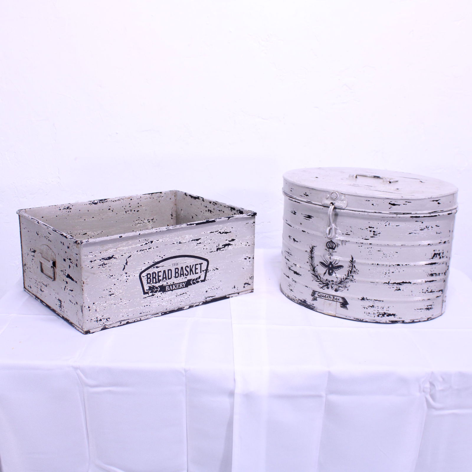 2pcs - Metal Bread Basket & Hat Box (1 of 4)