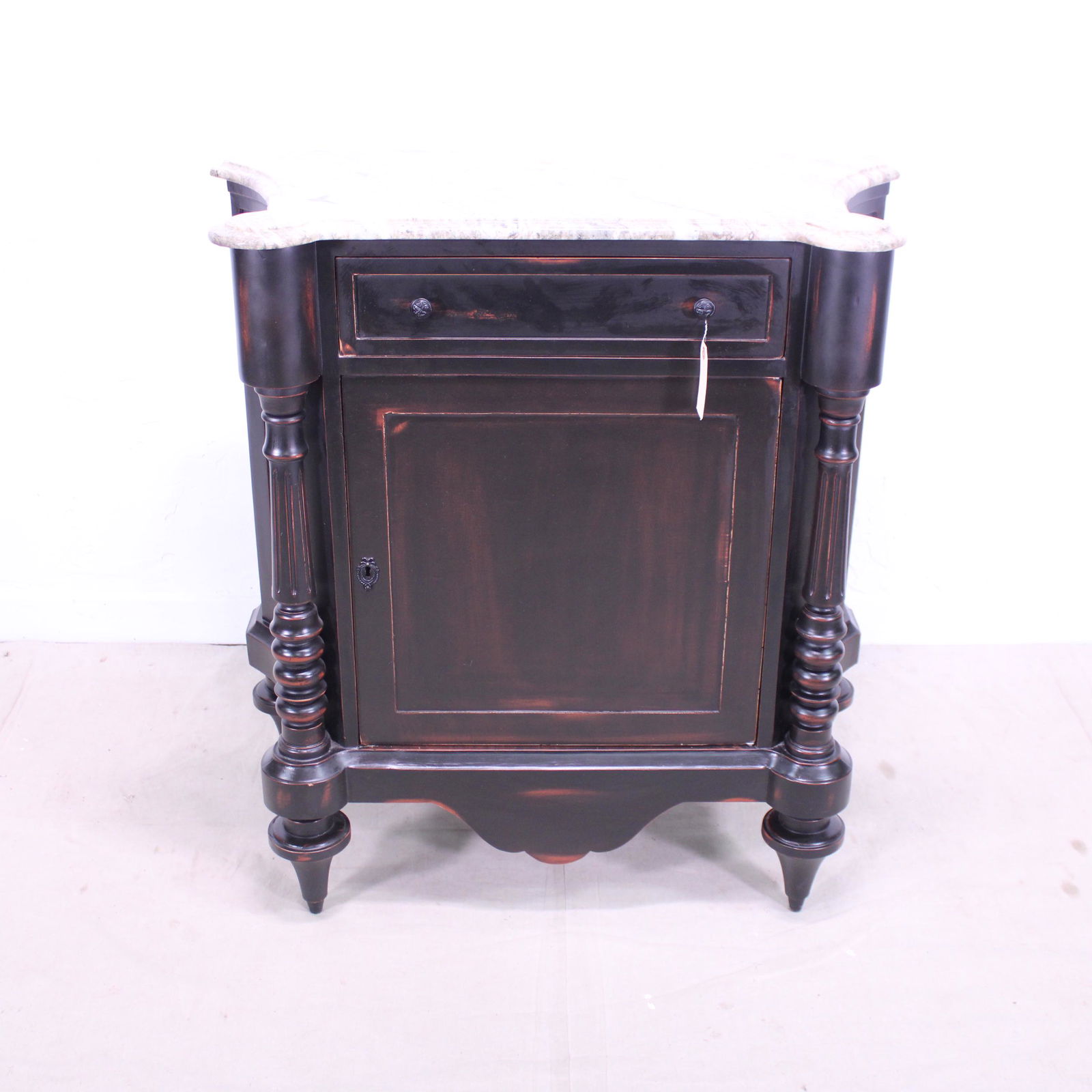 Black Base Marble Top Single Door Cabinet (1 of 5)