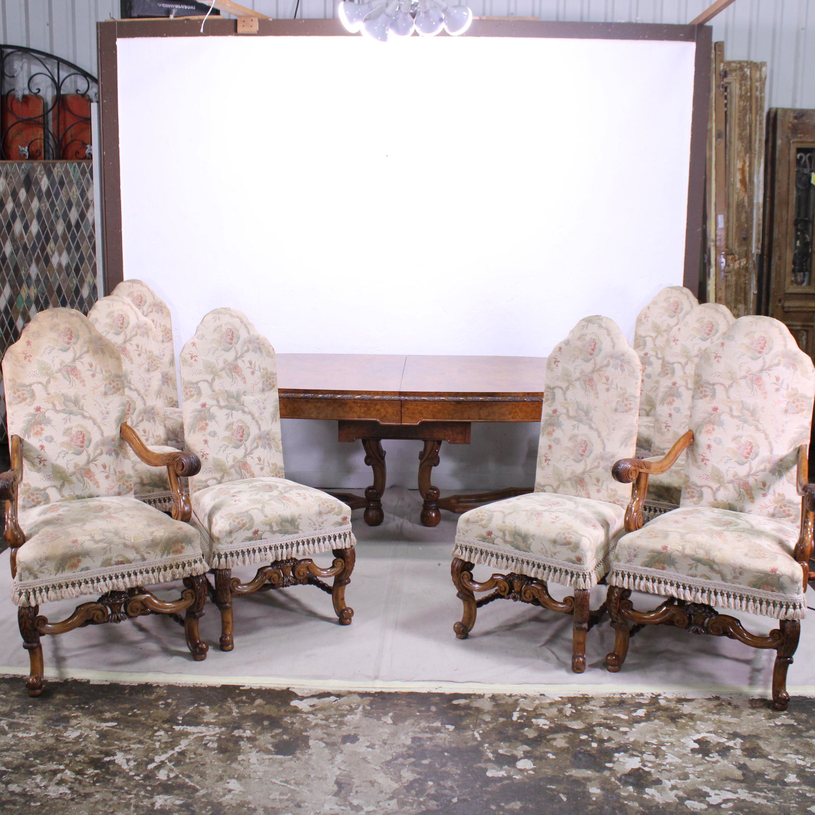 Walnut English Carved Base Table & 8 Chairs (1 of 12)