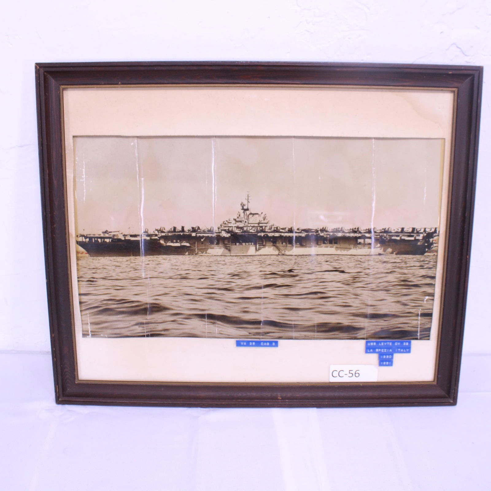 Framed Naval Carrier Photo: Framed Naval Carrier Photo USS Levte CV 32 - 18 in tall x 23 x 2