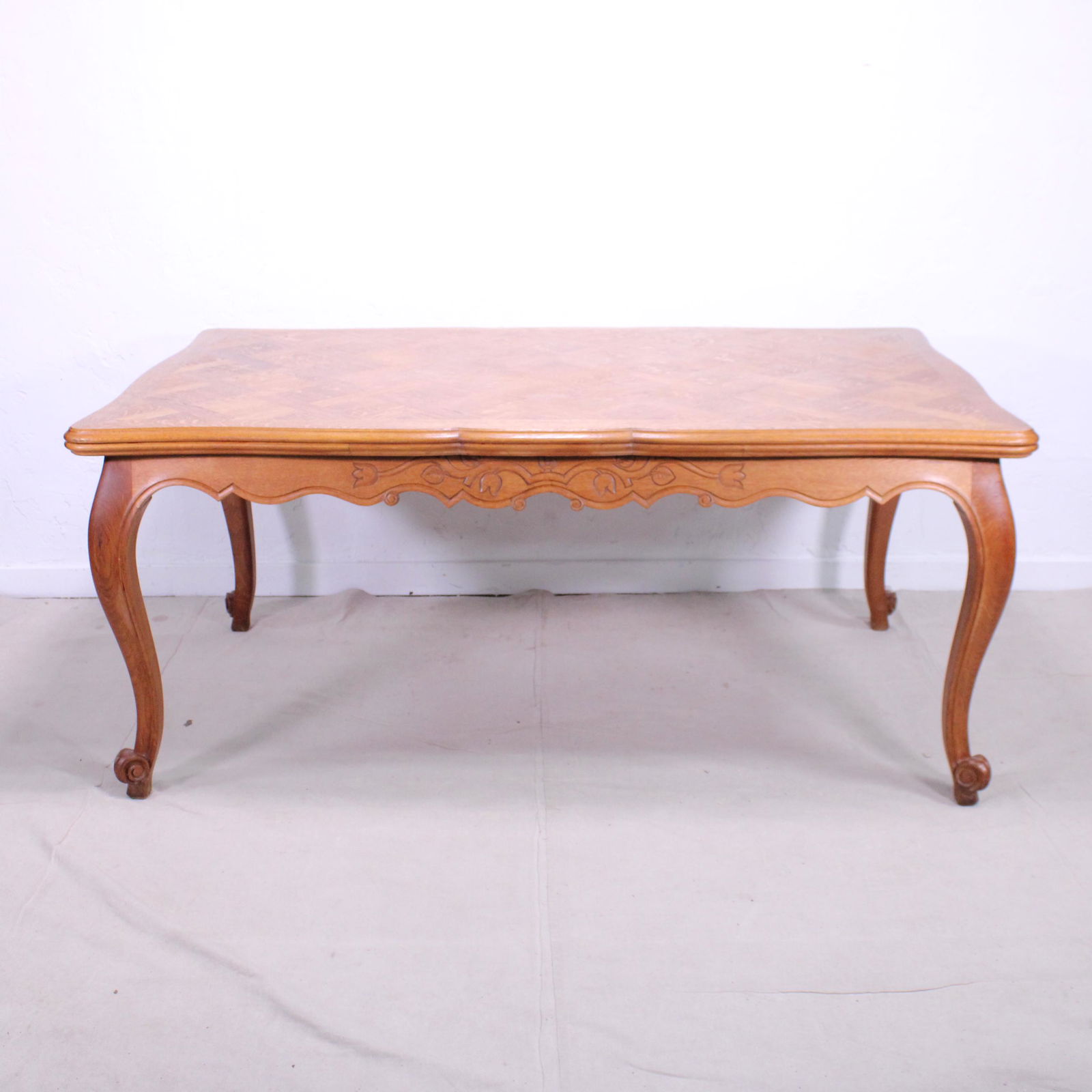 Country French Draw Leaf Table with Parquet Top in Oak (1 of 10)