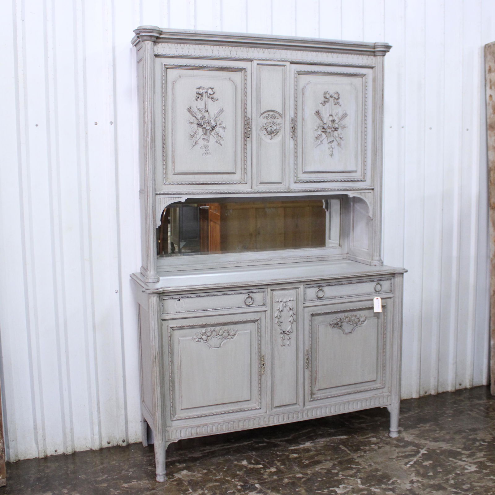 French Grey Painted Double Buffet with Mirror Back (1 of 8)