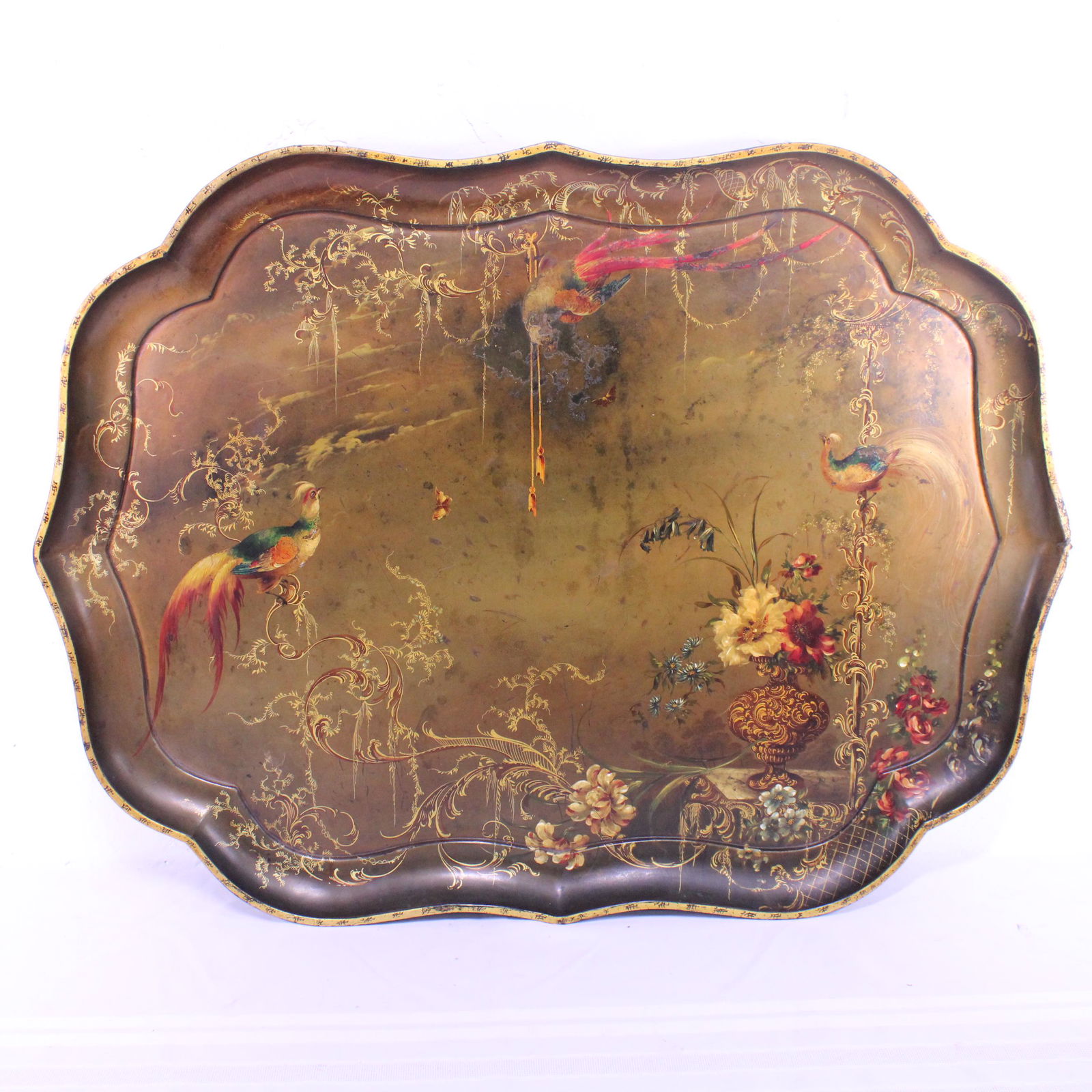 19 C British Paper Mache Tray with Bird Motif (1 of 5)