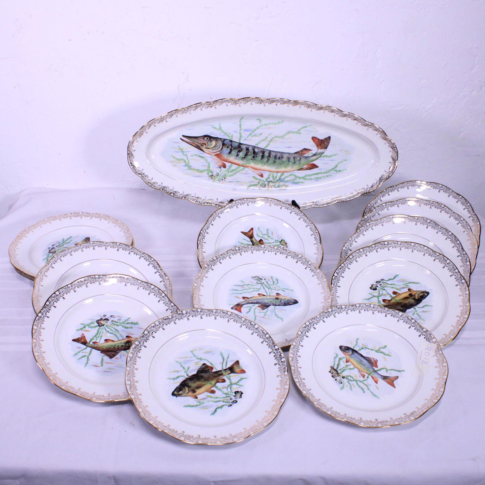Set of Porcelain Fish Plates - Platter + 12 Plates (1 of 3)