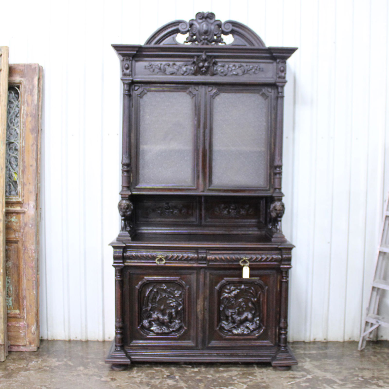 Dark Carved French Louis XIII Style Buffet Deux Corps (1 of 11)