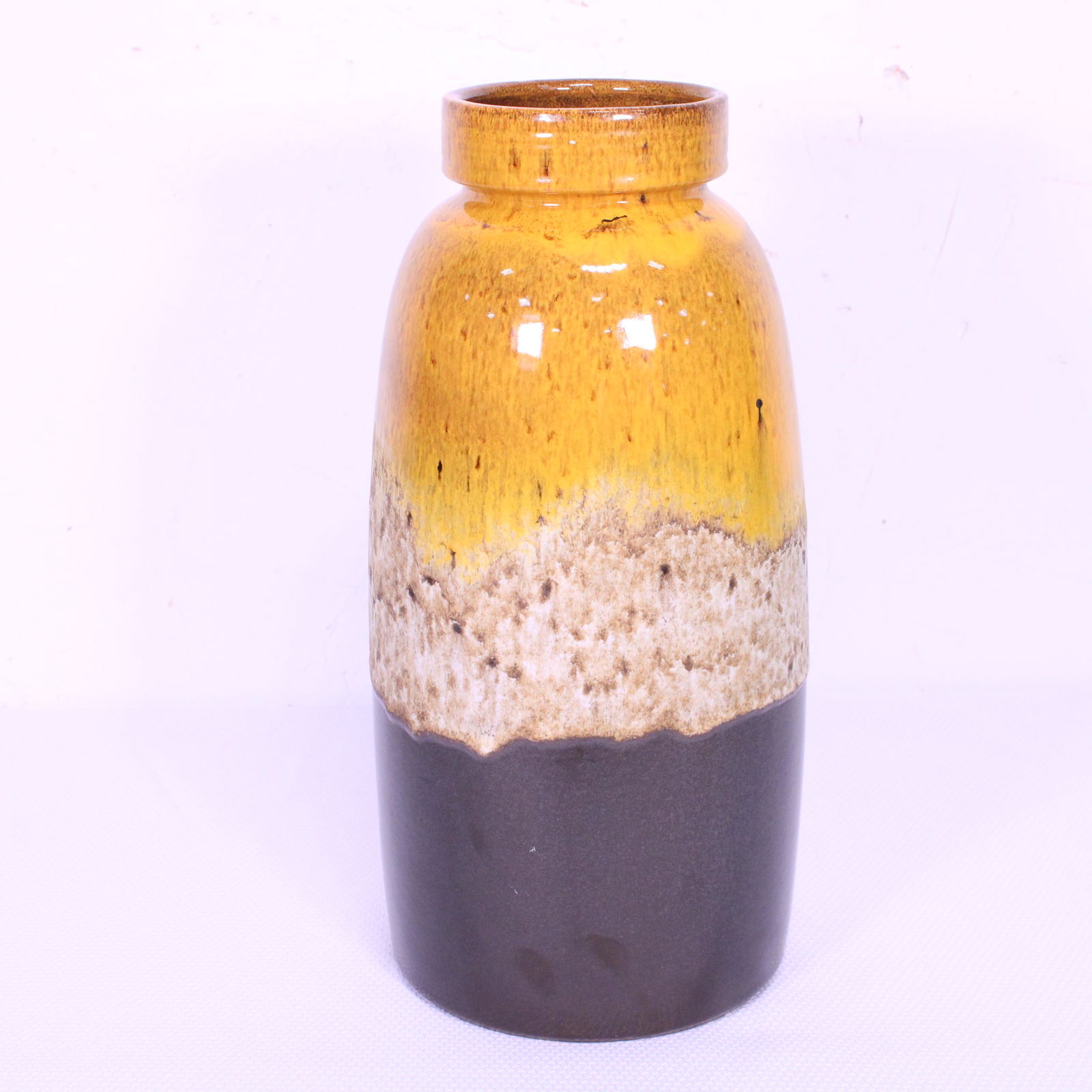 West German Pottery Floor Vase - Yellow & Brown (1 of 3)