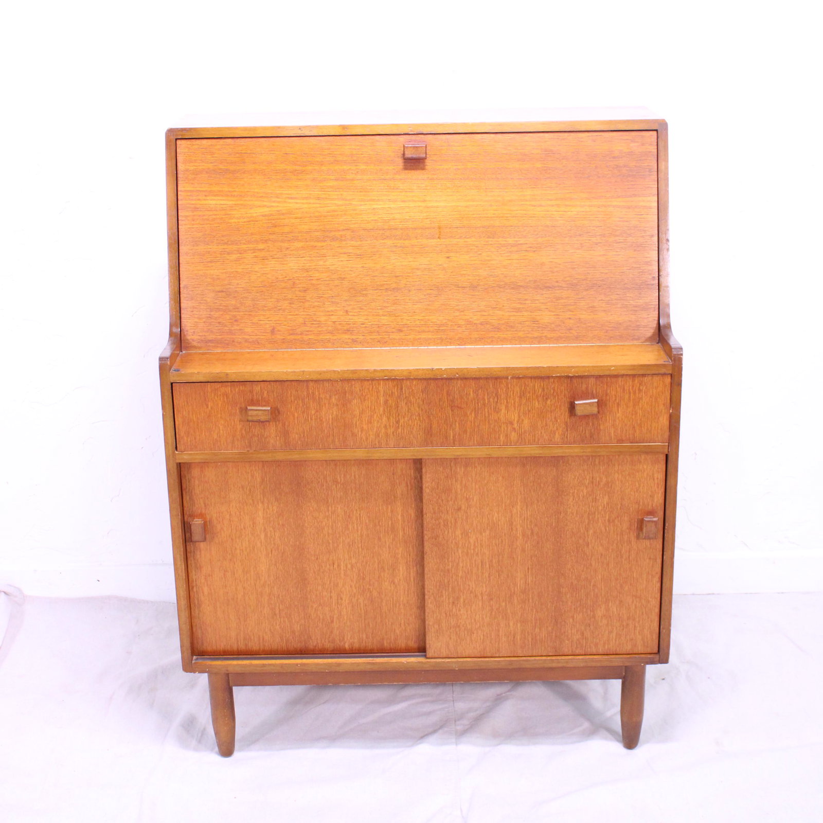 Mid Century Modern Drop Front Desk: Danish Modern Style Drop Front Bureau - 42 in tall x 32 x 17