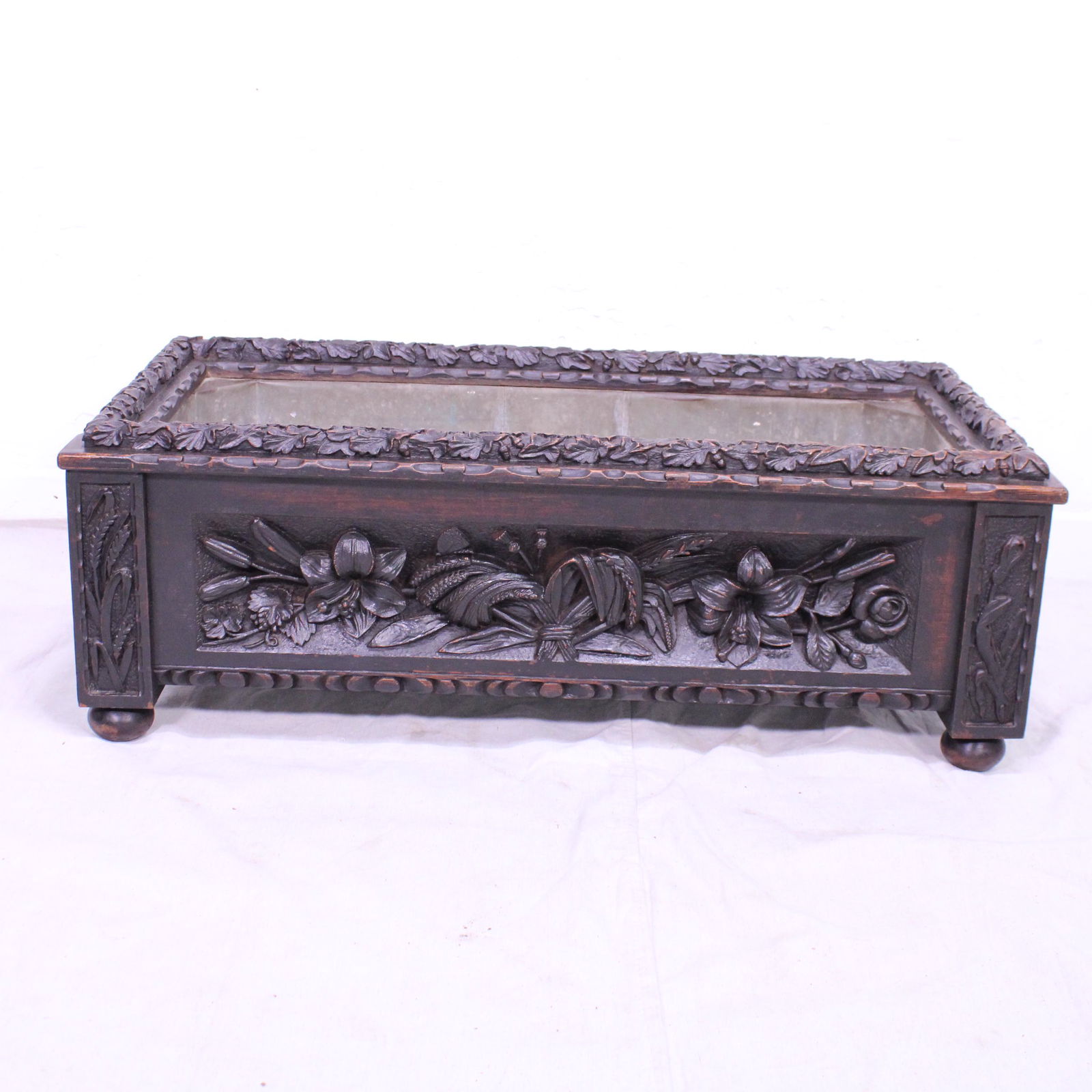 Carved Black Forest Planter with Metal Liner (1 of 7)