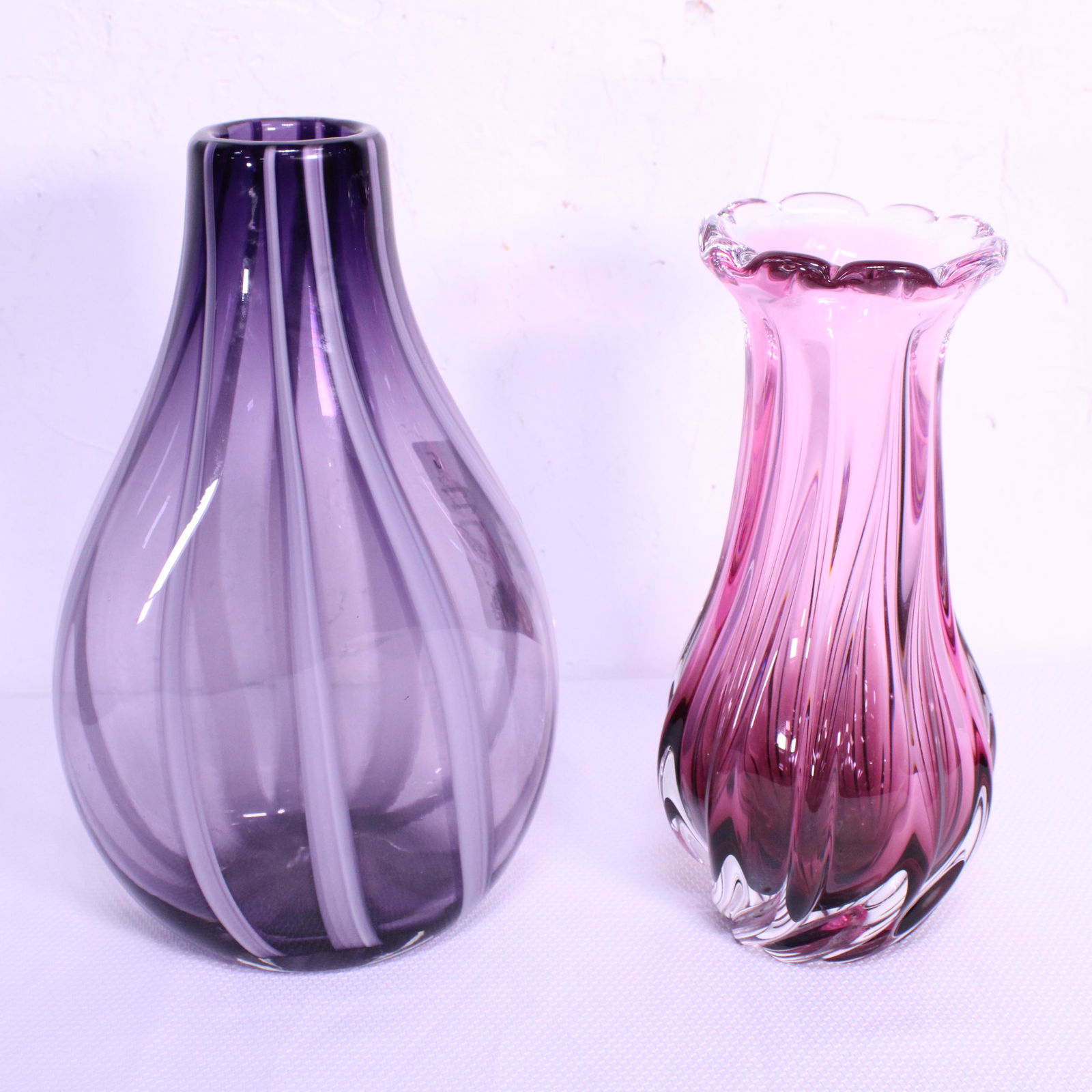 Two European Art Glass / Murano Vases - Purple & Pink (1 of 3)