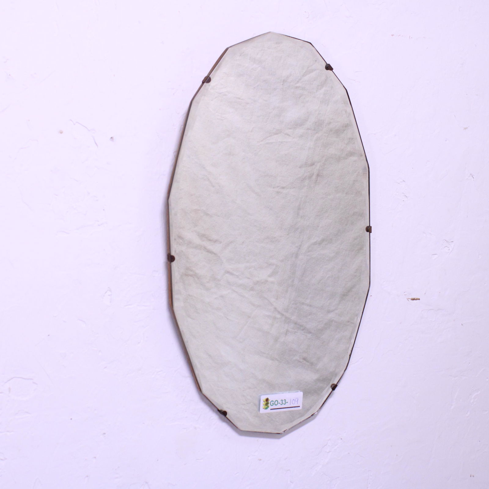 Mid-Century  Beveled Mirror -  Oval with Diamond Bevel (1 of 3)