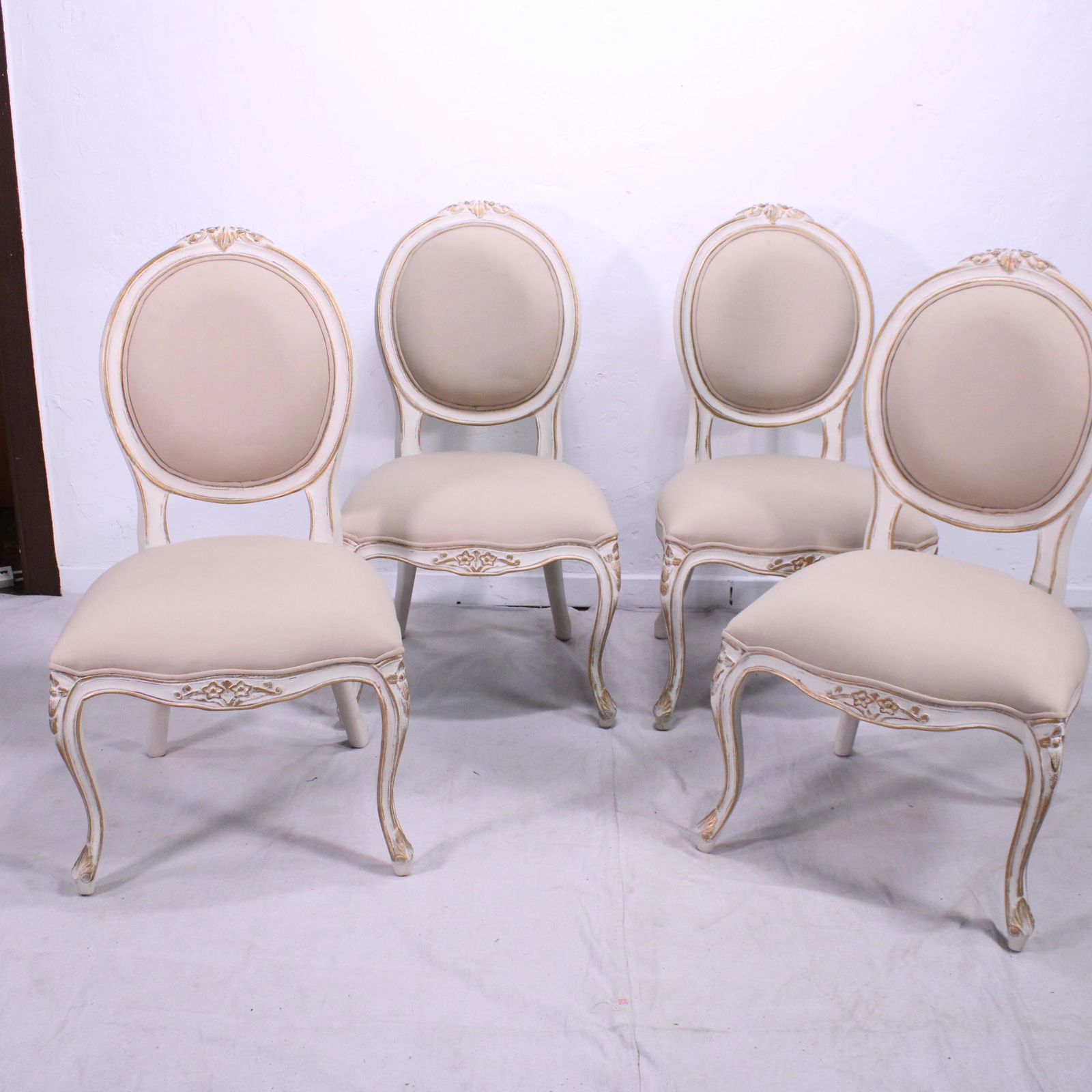 Four Upholstered Dining Chairs - White with Gold Accent (1 of 4)