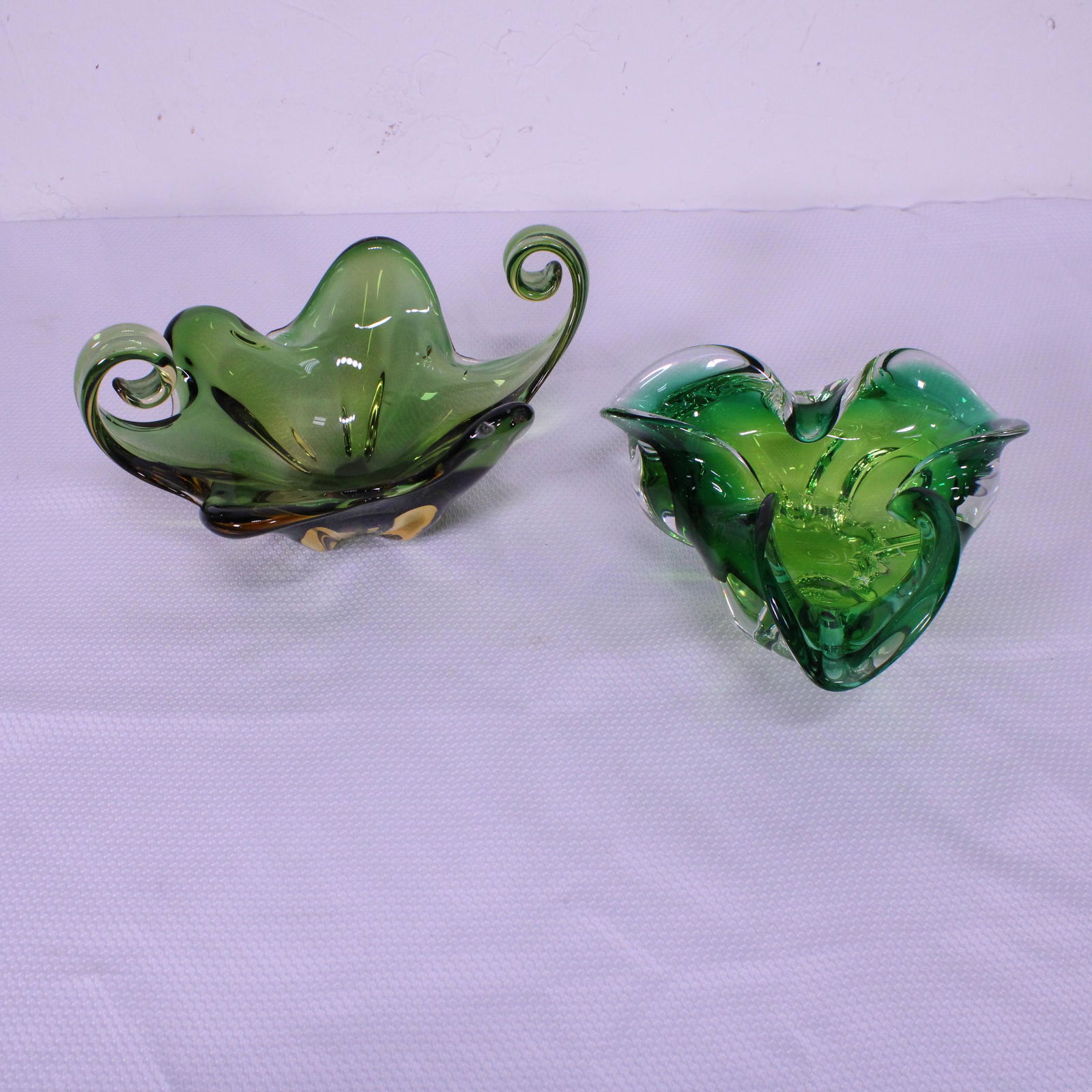 Two Green, Clear & Gold Mid Century  Murano Dishes (1 of 3)