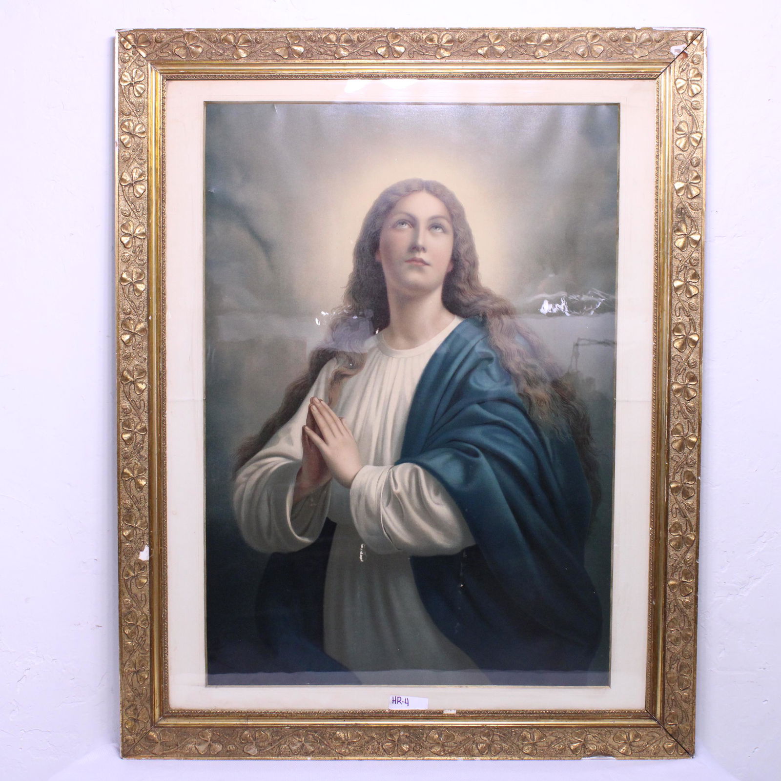 Signed Religious Print in Gold Frame Under Glass (1 of 8)