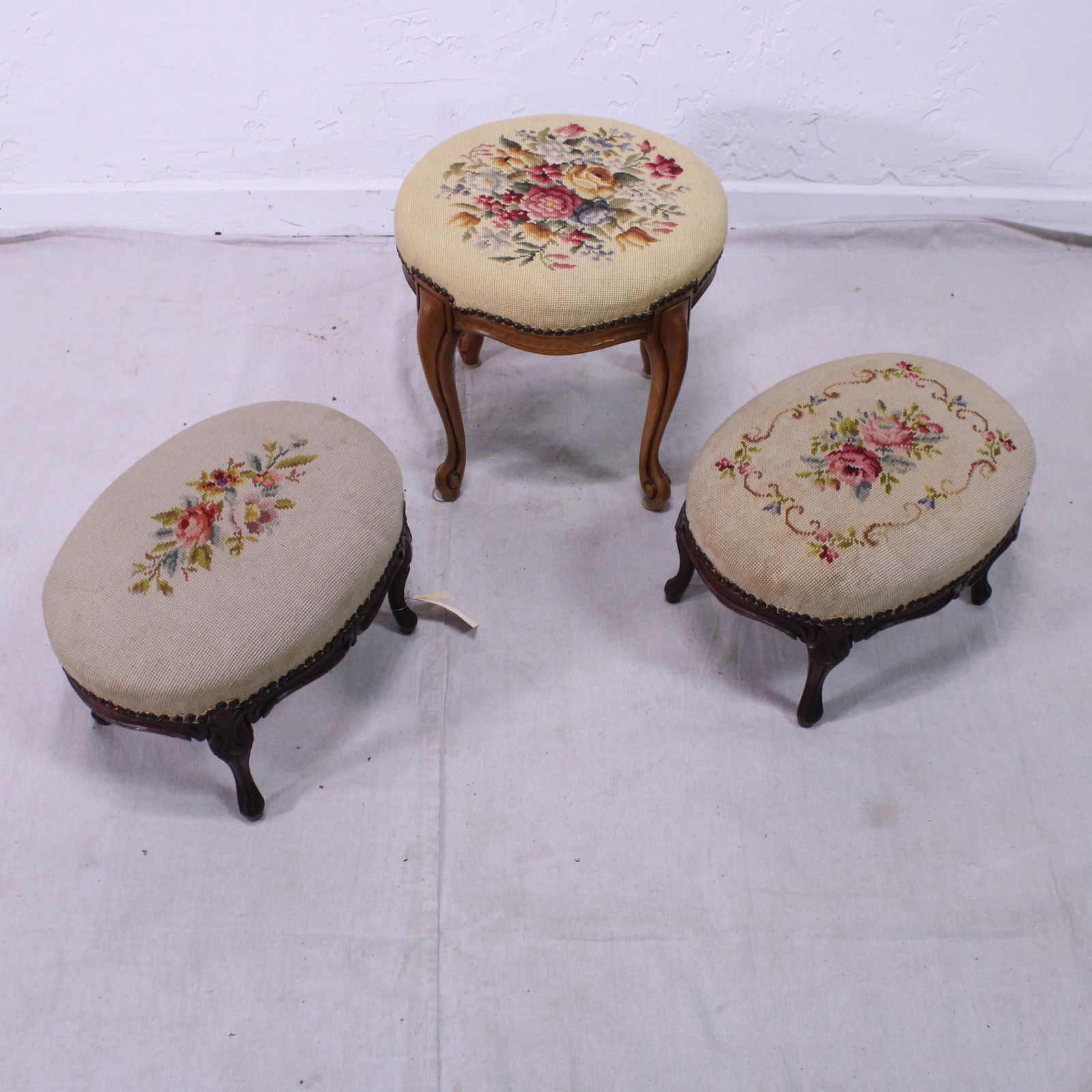 3 English Needle Point Stools (1 of 4)