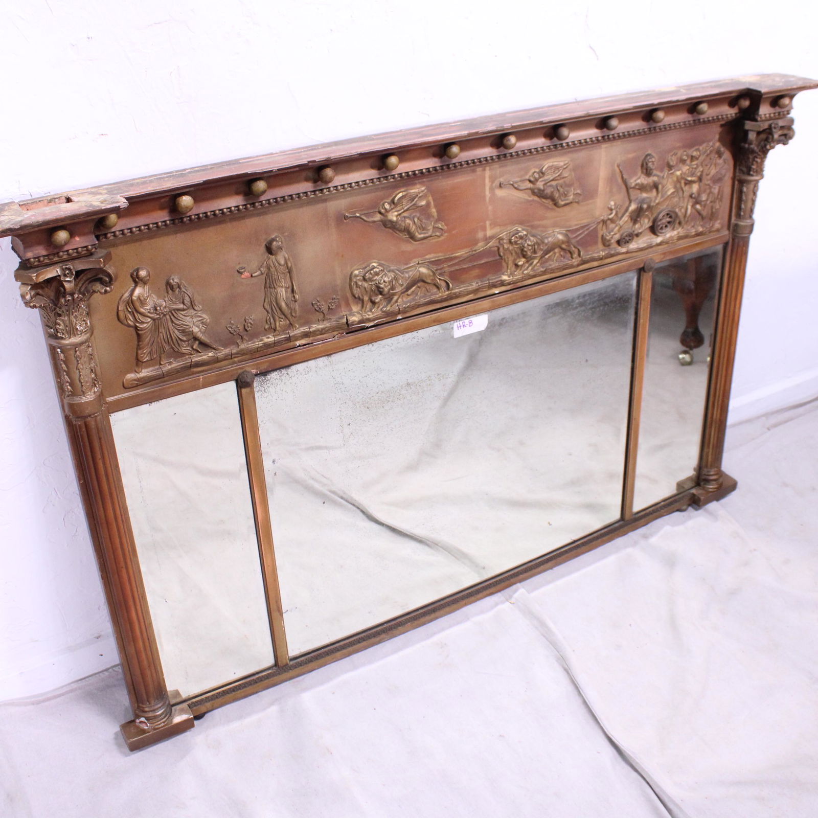 Gold Framed Over Mantel Mirror with Roman / Greek Motif (1 of 7)