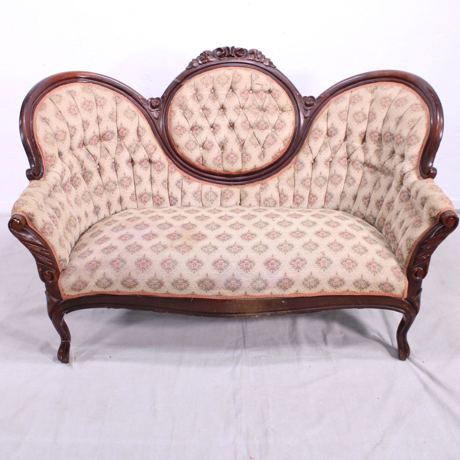 Carved Victorian Upholstered Sofa (1 of 8)