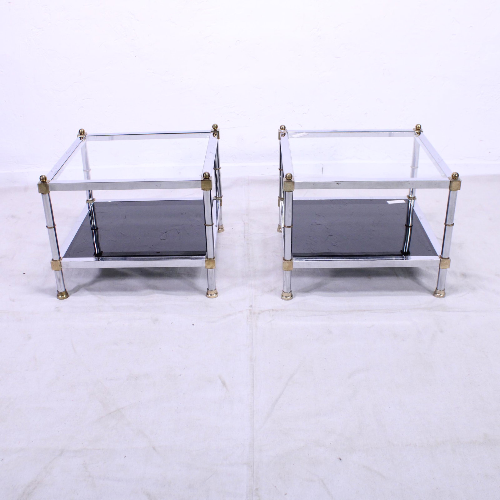 Pair Mid Century Brass, Chrome & Glass  Tables (1 of 4)