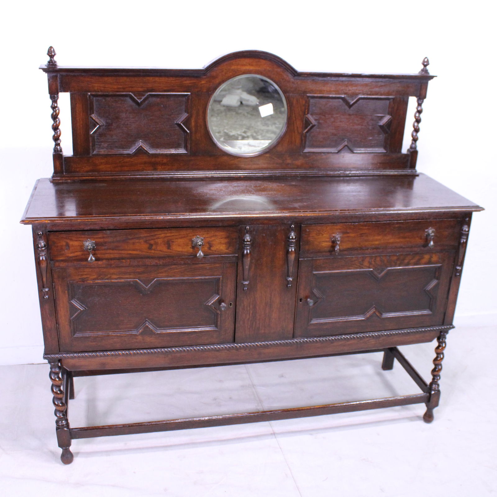 British Oak Barley Twist Mirror Back Sideboard (1 of 8)