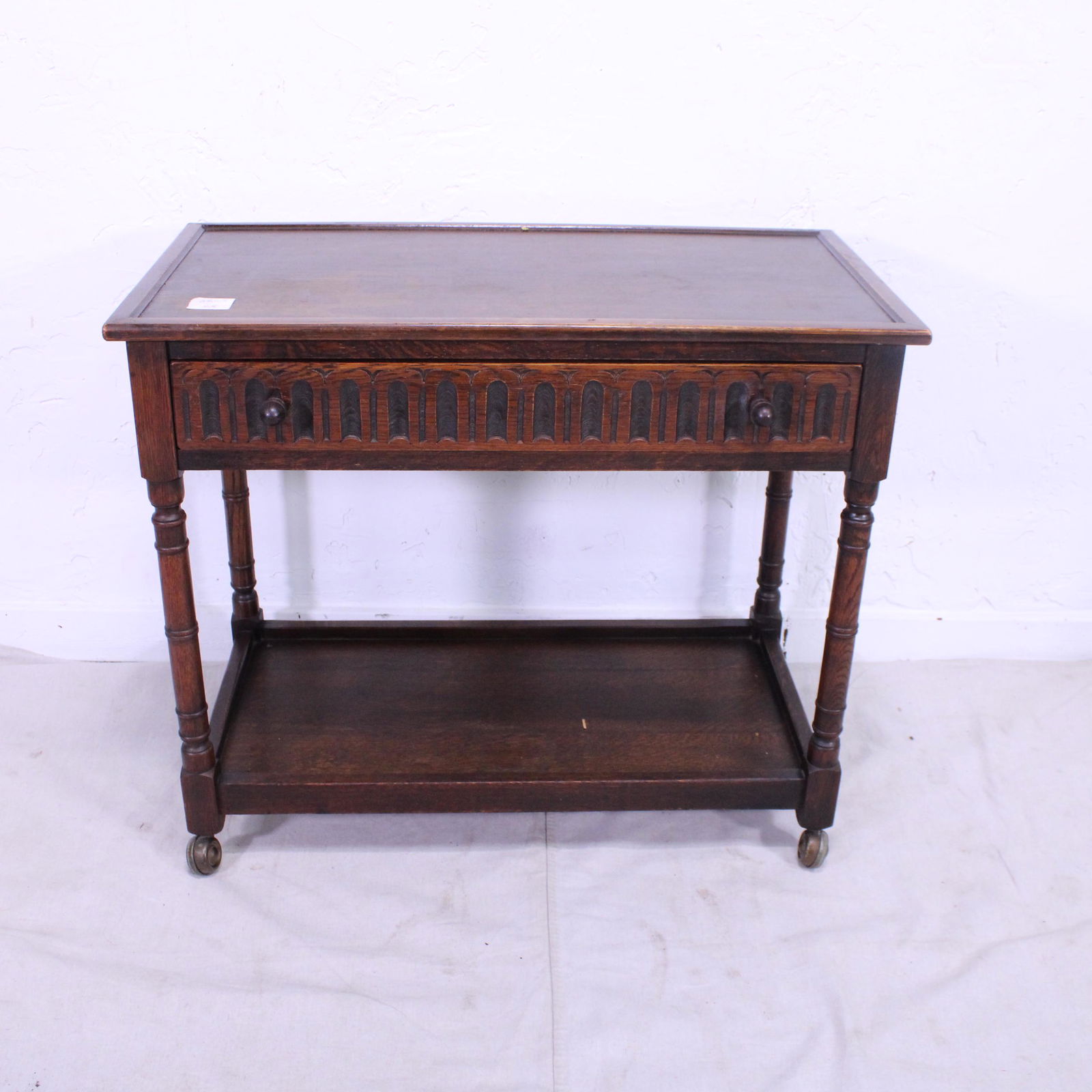 Oak Rolling Linen Fold Table with Drawer (1 of 5)