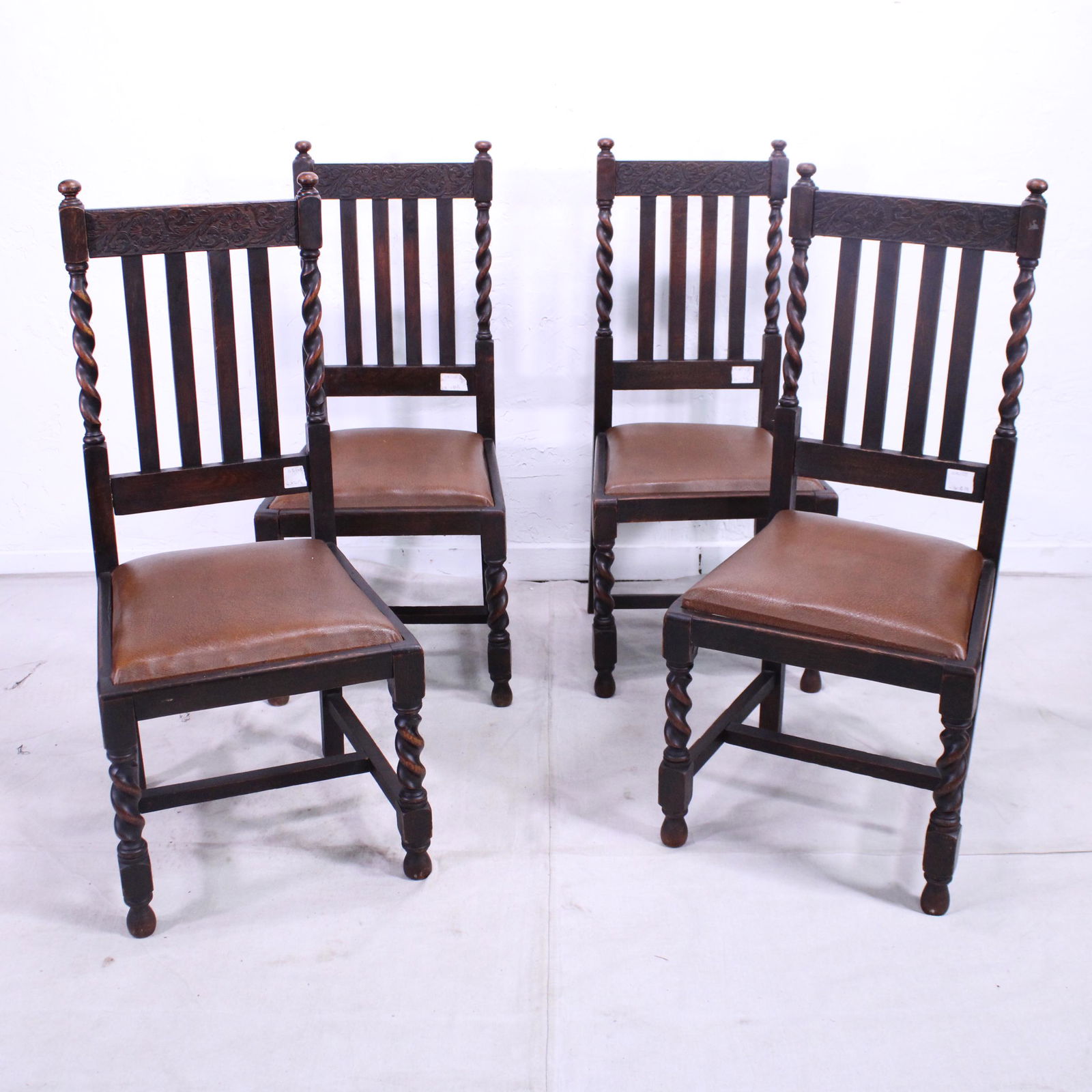 4 Barley Twist Side Chairs With Brown Leather Seats (1 of 5)