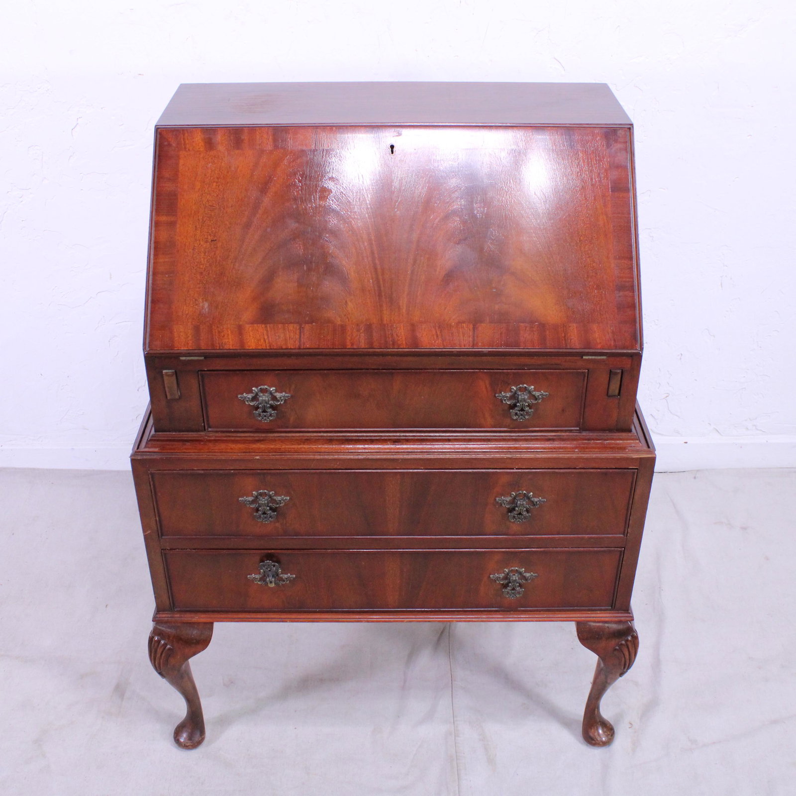 English Drop Front Desk / Bureau - Queen Anne Legs: English Drop Front Desk / Bureau - Queen Anne Legs - 41 in tall x 32 x 21