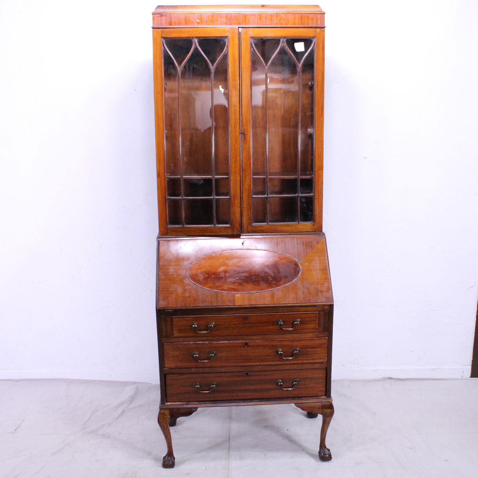 British Drop Front Secretary Bookcase - Queen Anne Legs (1 of 6)