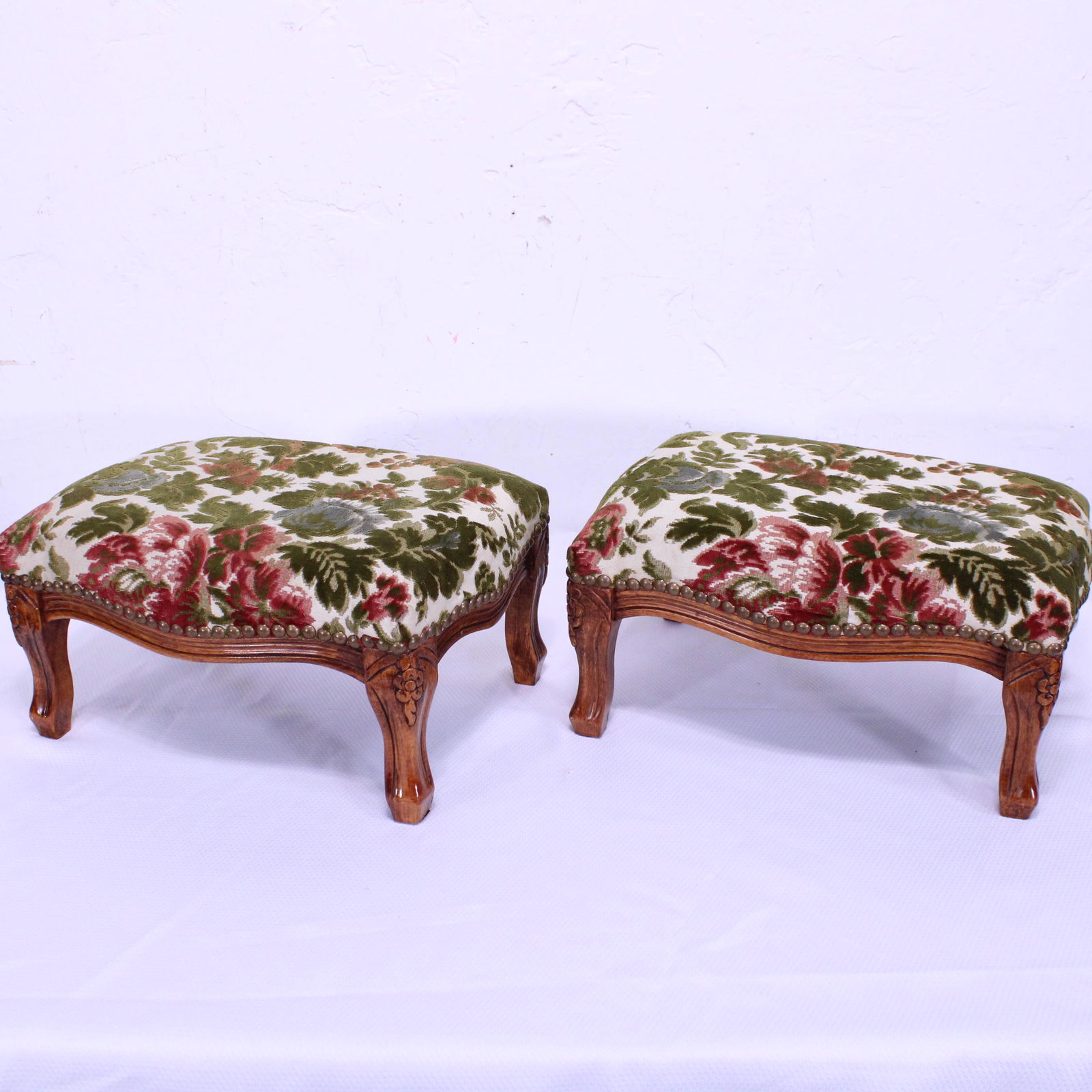 Pair of French Stools with Floral Upholstery (1 of 3)
