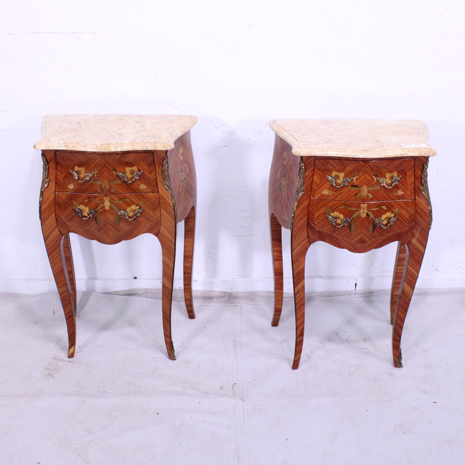 Pair of French Louis XV Style Marble Top Night Stands (1 of 7)