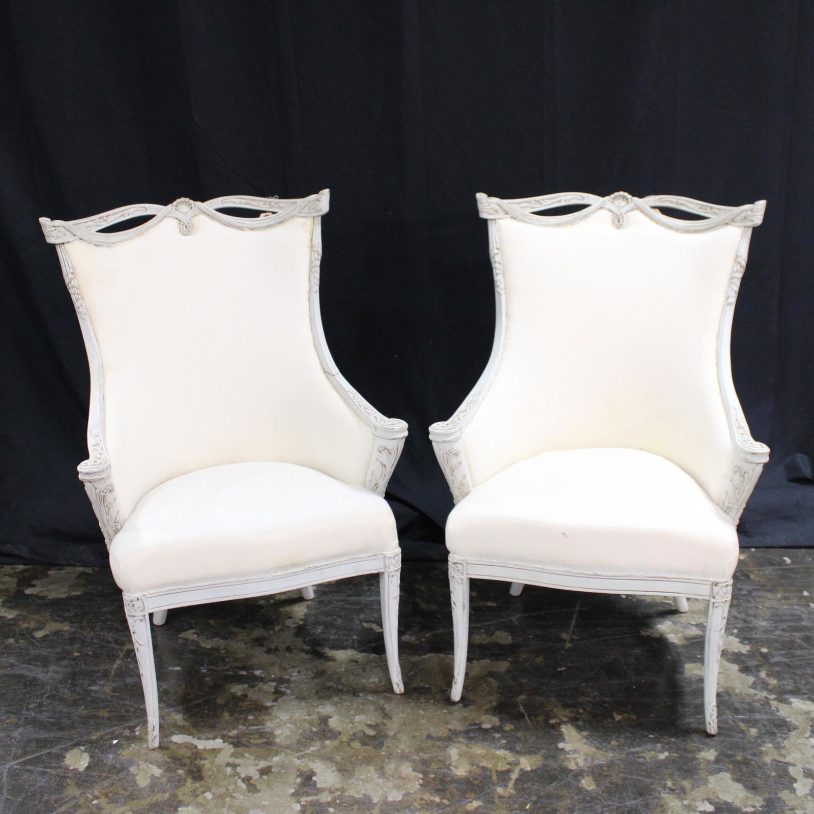 Pair Painted Swedish Gustavian Style Wing Chairs (1 of 7)