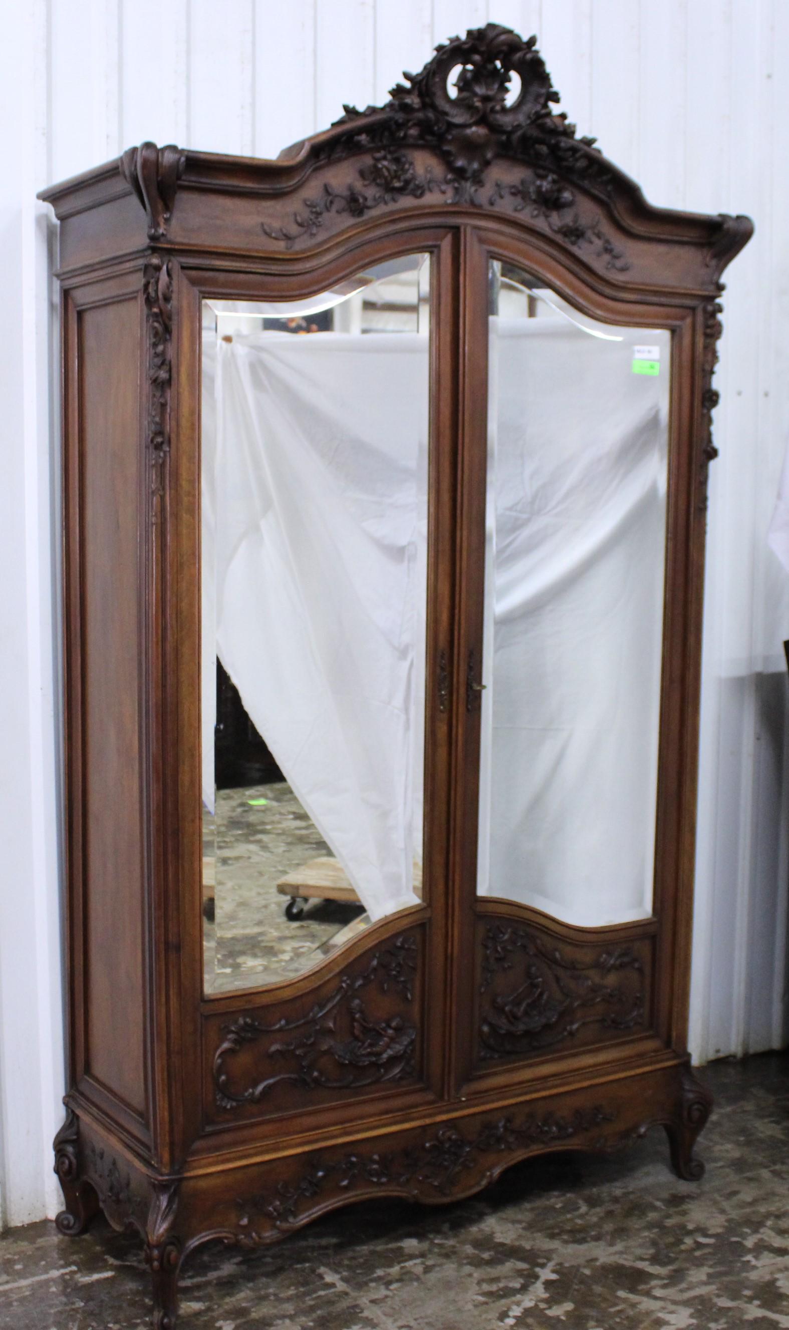 French Louis XV Armoire with Mirror & Carving C. 1880 (1 of 8)