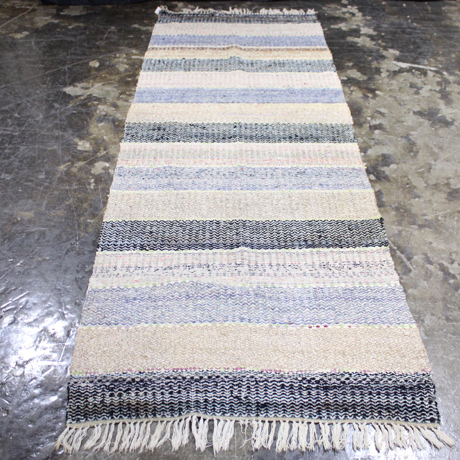 Vintage Swedish Rag Rug, Blue & Grey Runner - 3 ft x 8 (1 of 4)