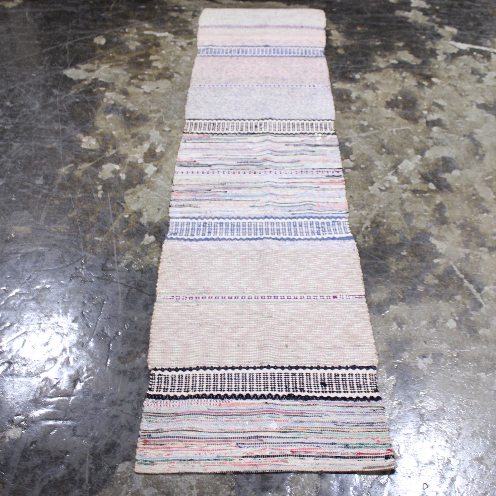 Vintage Swedish Rag Rug, Pink & Blue Runner - 2 ft x 8 (1 of 4)