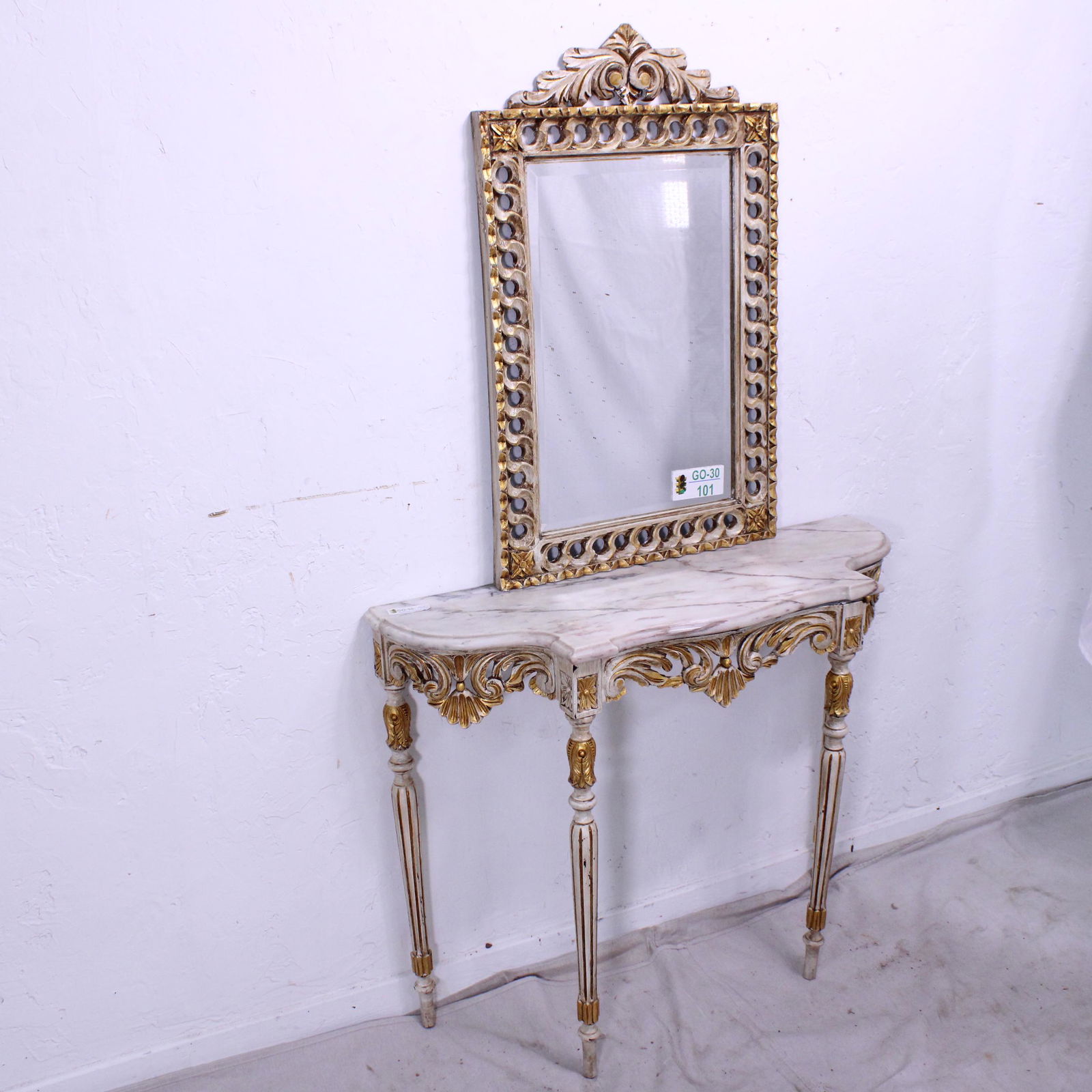 European Marble Top Painted Console & Mirror #1 (1 of 6)