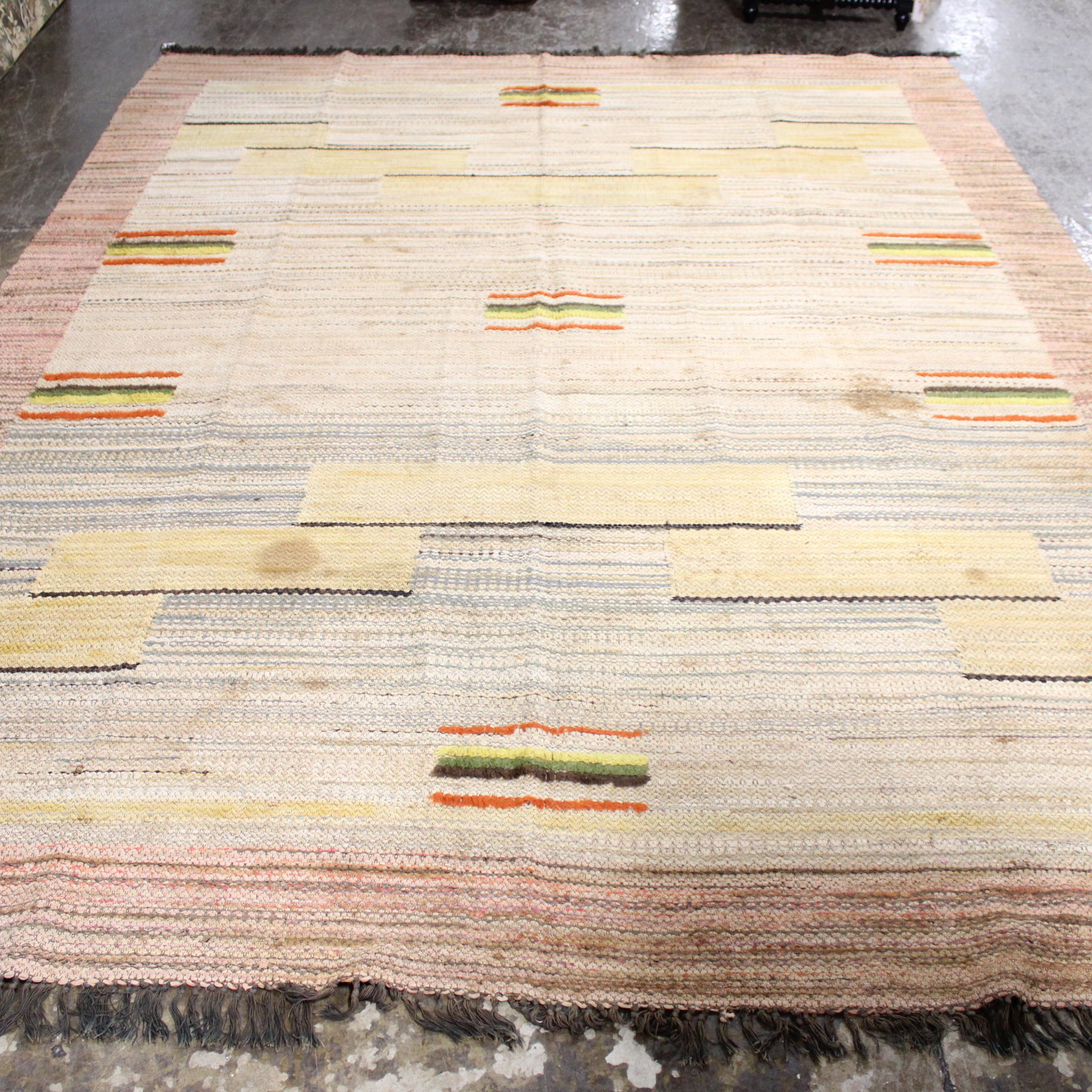 Vintage Swedish Rag Rug, Yellow / Tan - 9 x 12: Vintage Rag Rug From Sweden, Yellow / Tan - 9 x 12
