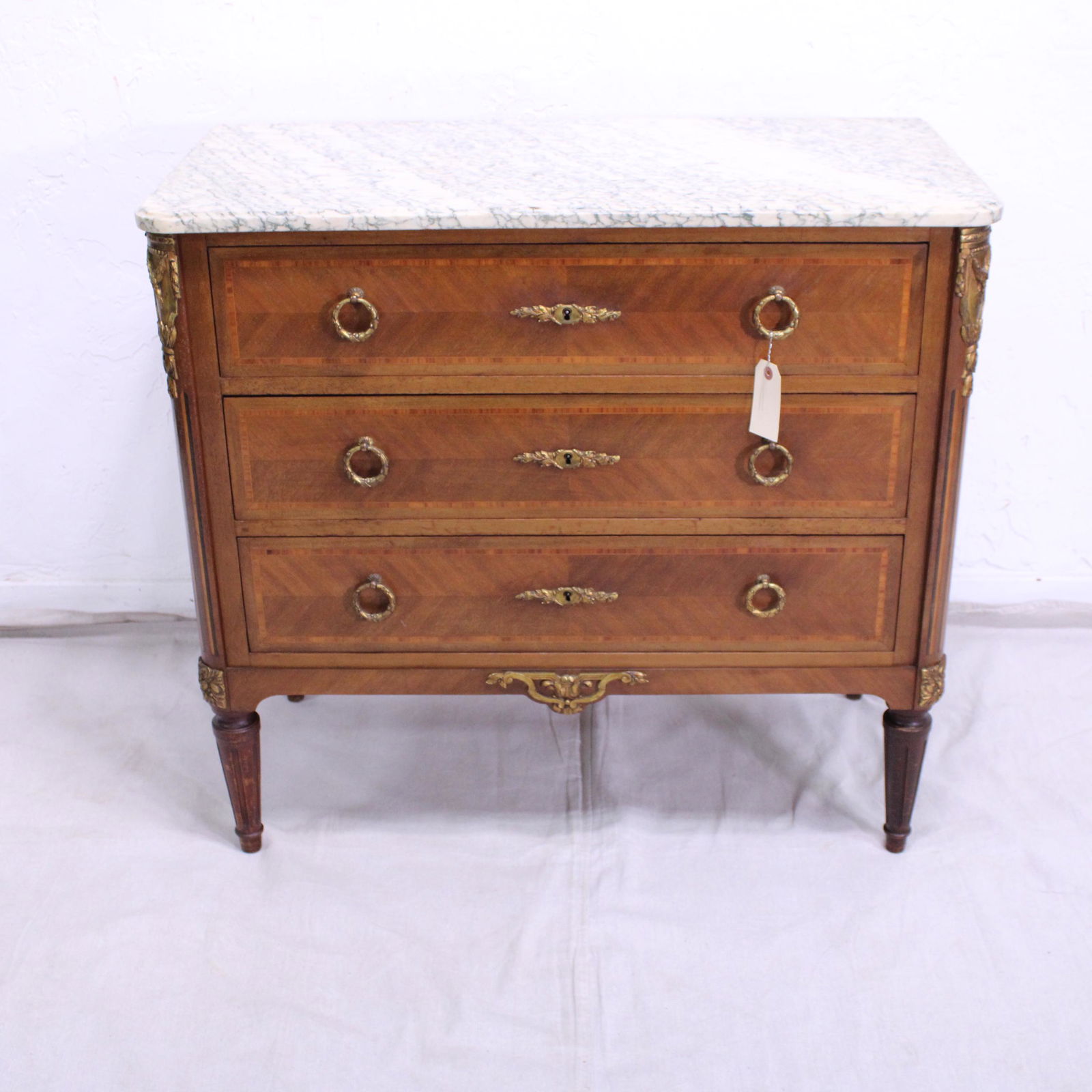 French Marble Top Brass Fitted 3 Drawer Chest (1 of 6)