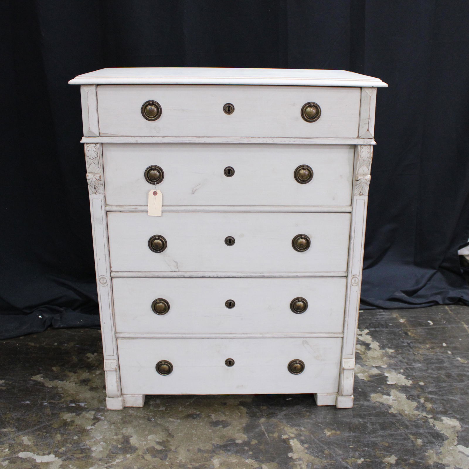 Painted Swedish Gustavian Style Tall 5 Drawer Chest #2 (1 of 5)