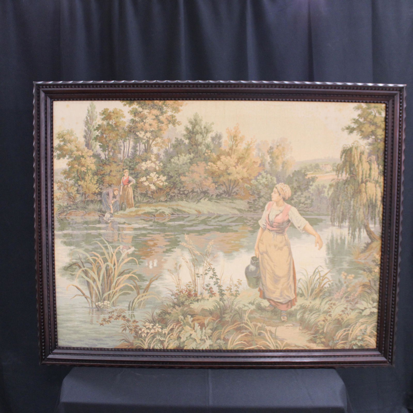 Framed French Tapestry - Woman by A River (1 of 6)