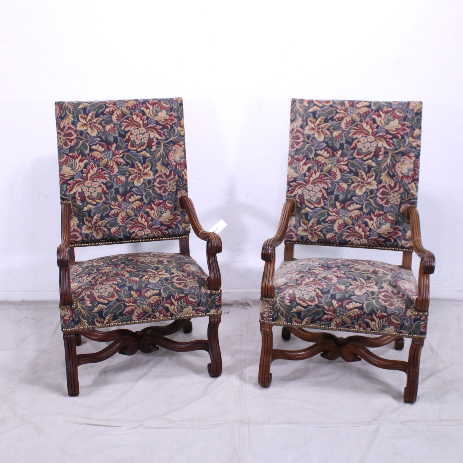 Pair of French Fireside Chairs with Floral Upholstery (1 of 8)