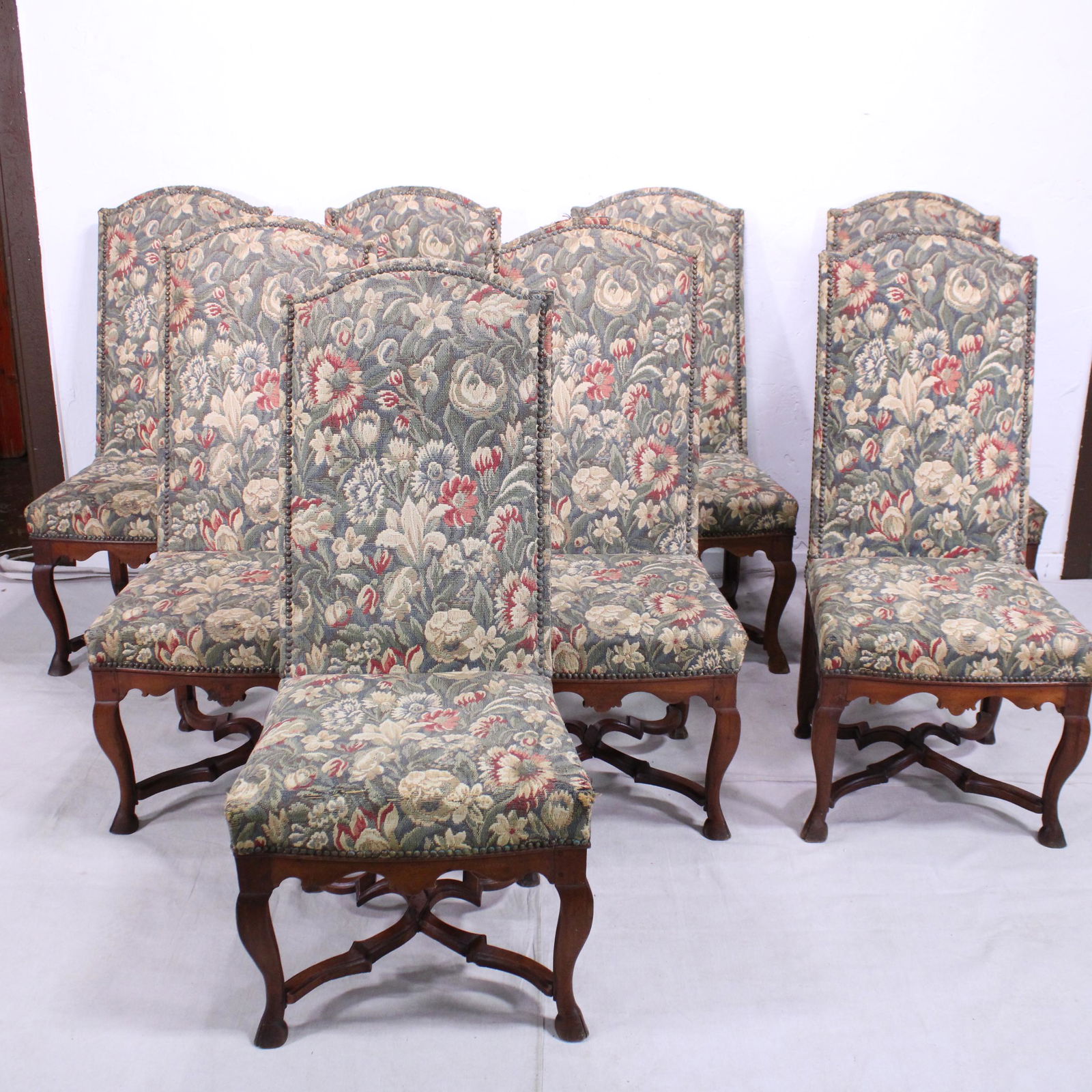 Set of 8 French Needle Point Chairs With Nail Heads (1 of 7)