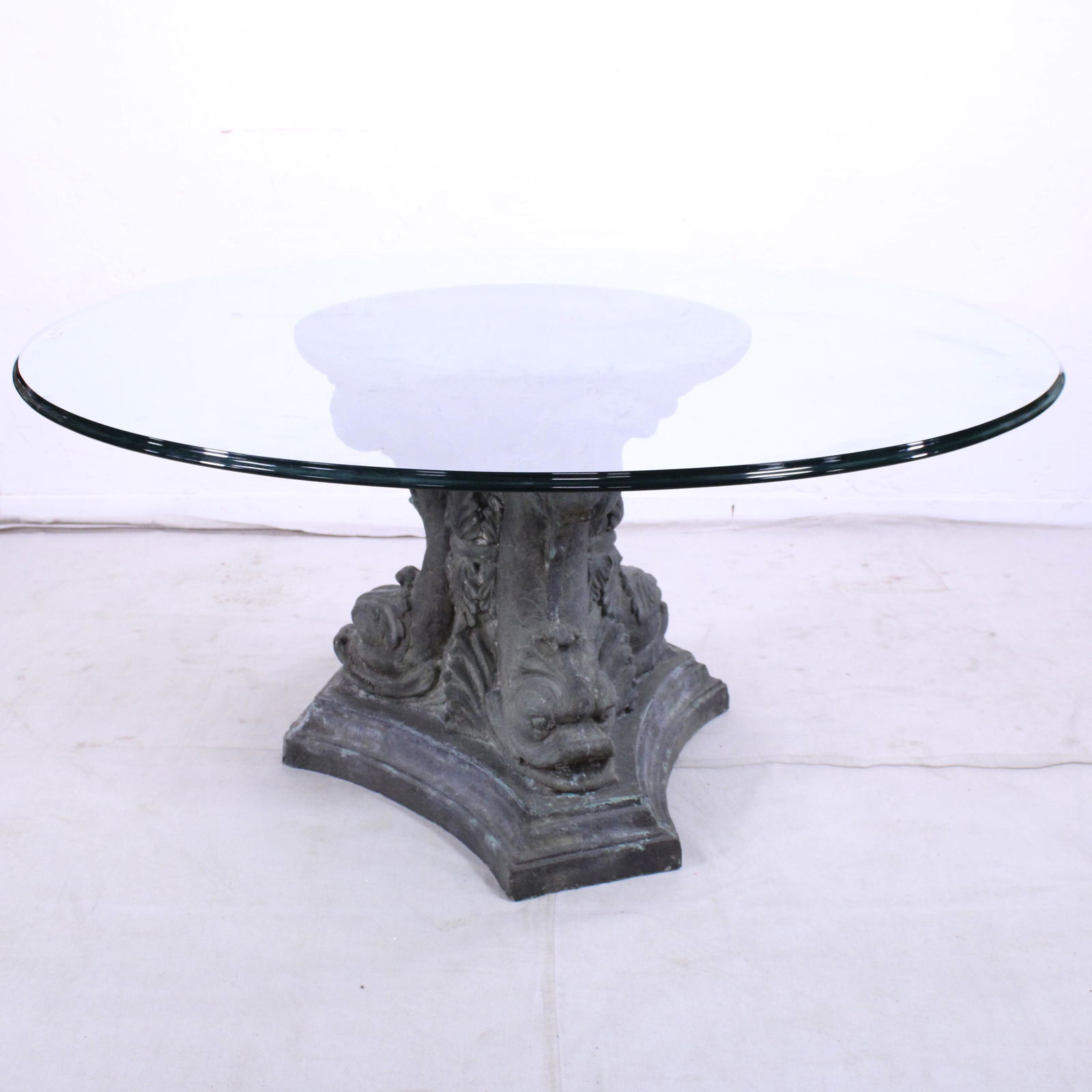 60 Inch Round Dolphin Base Glass Top Table (1 of 4)