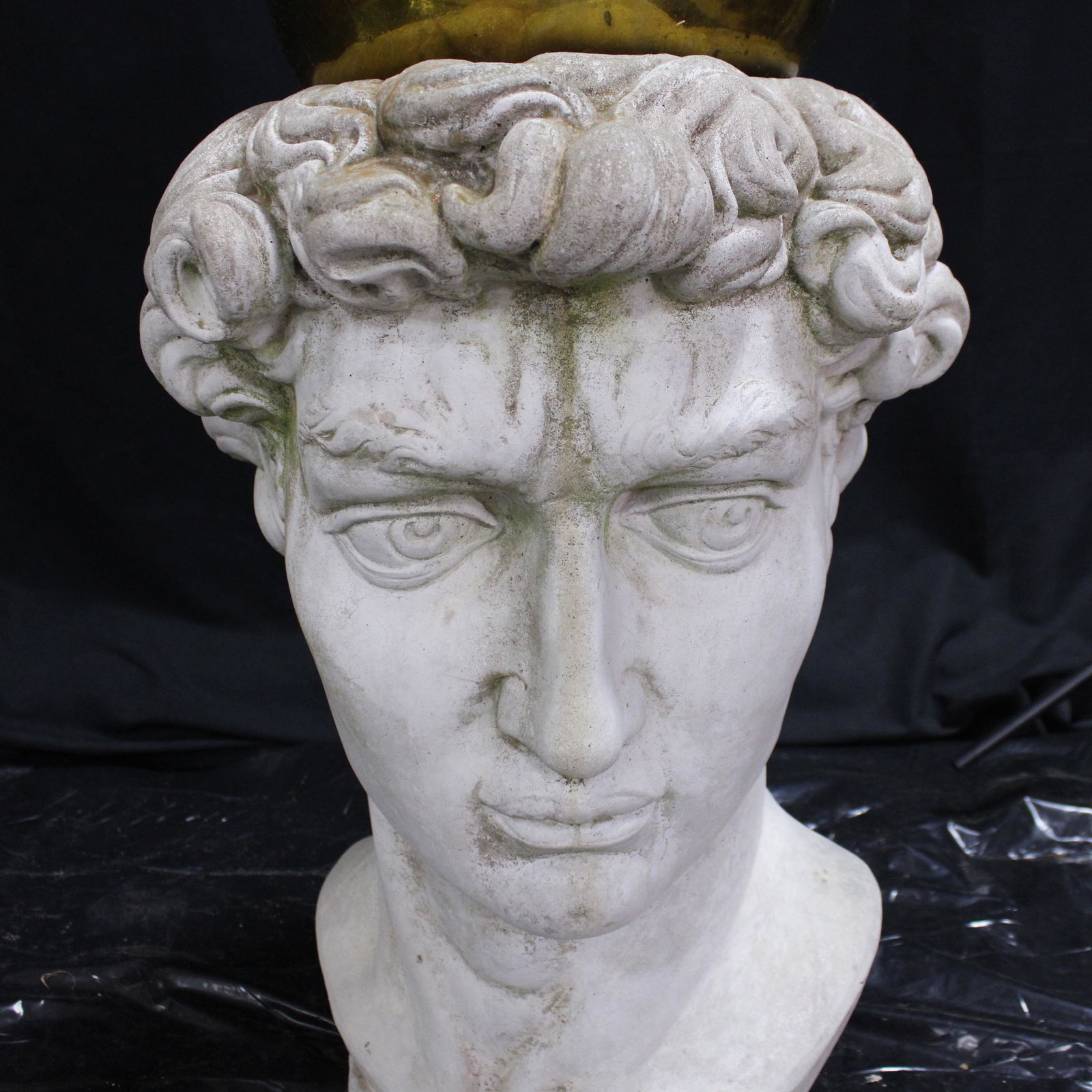 Large Stone Male Bust with Gold Gazing Ball (1 of 3)