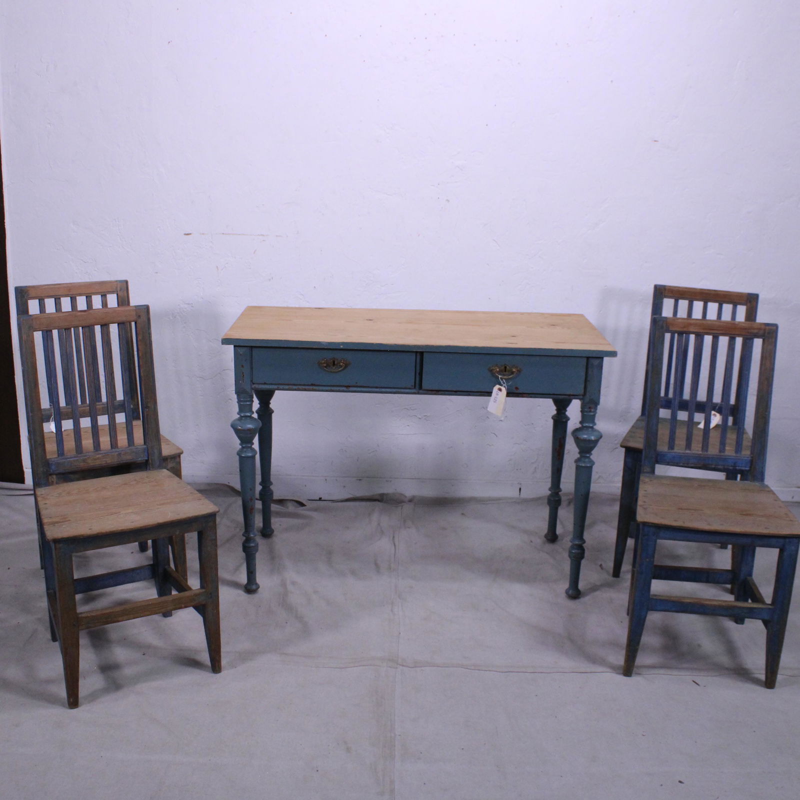 Rustic Swedish Blue Painted  Table & 4 Chairs (1 of 6)