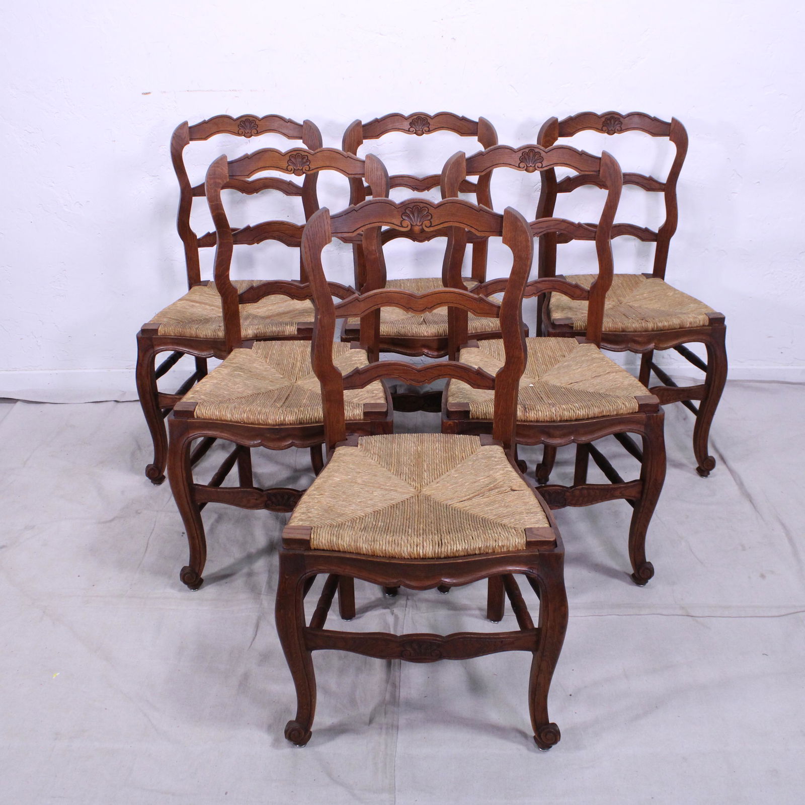 4 Country French Ladder Back Rush Seat Dining Chairs (1 of 7)